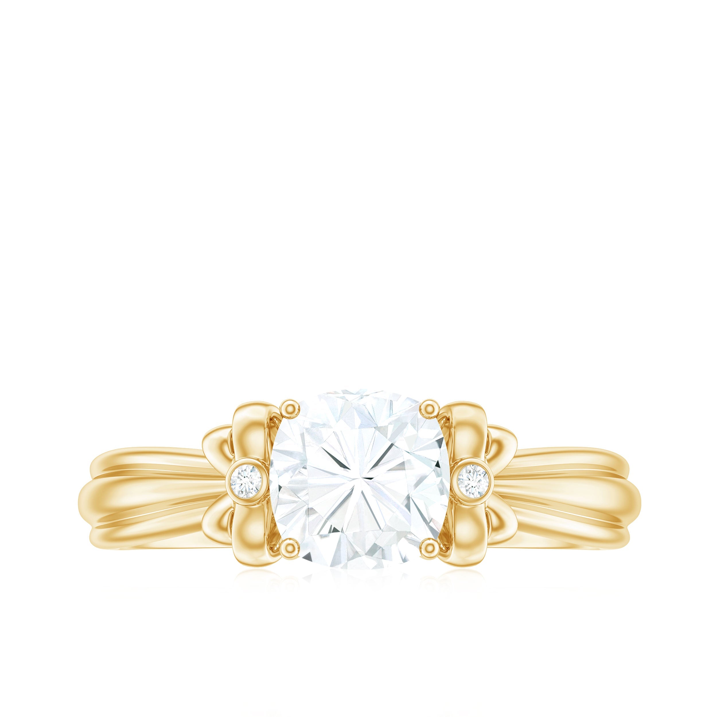 1.7 Carat Cushion Cut Moissanite Designer Solitaire Ring with Engraved Shank