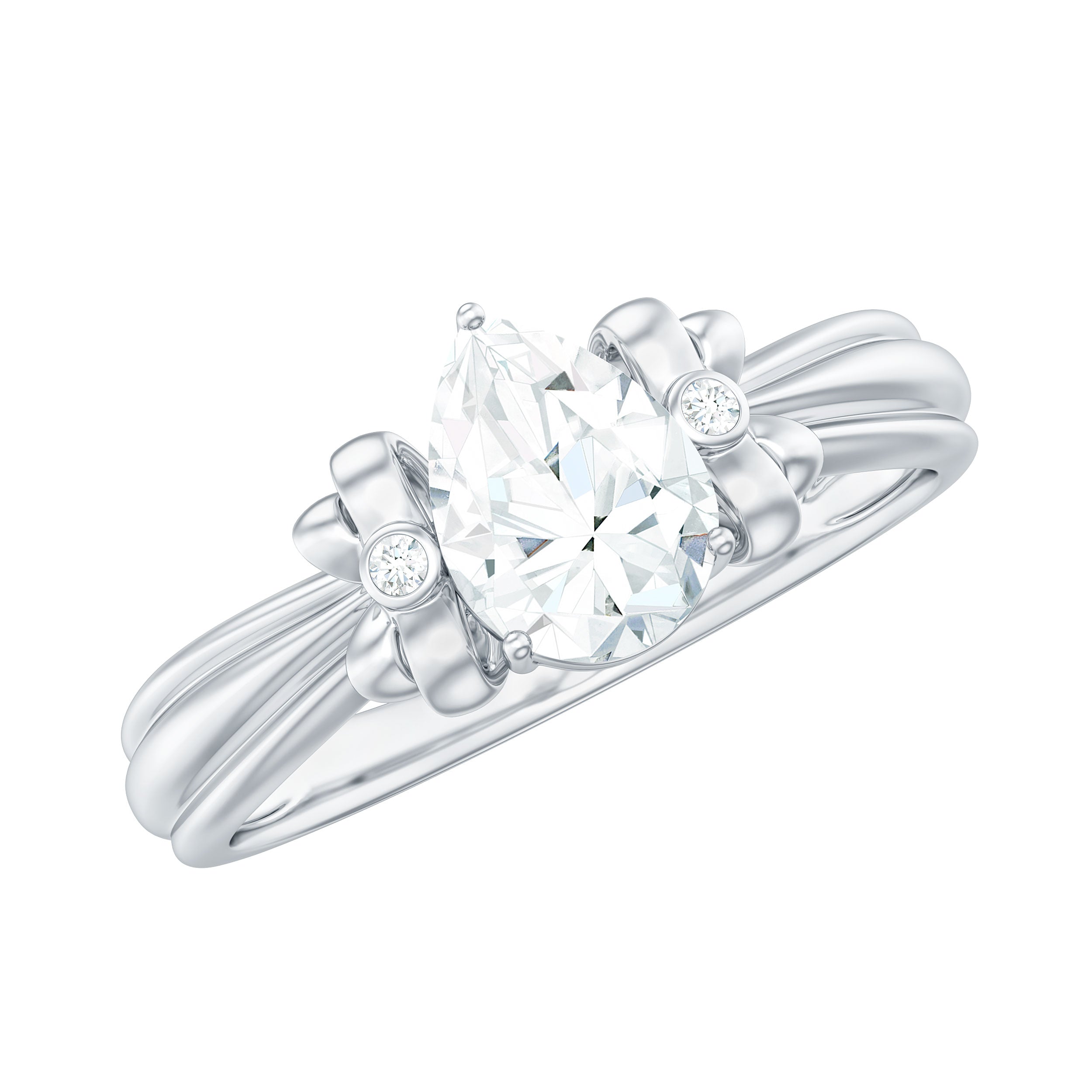 0.7 Carat Pear Shape Moissanite Bow Engagement Ring