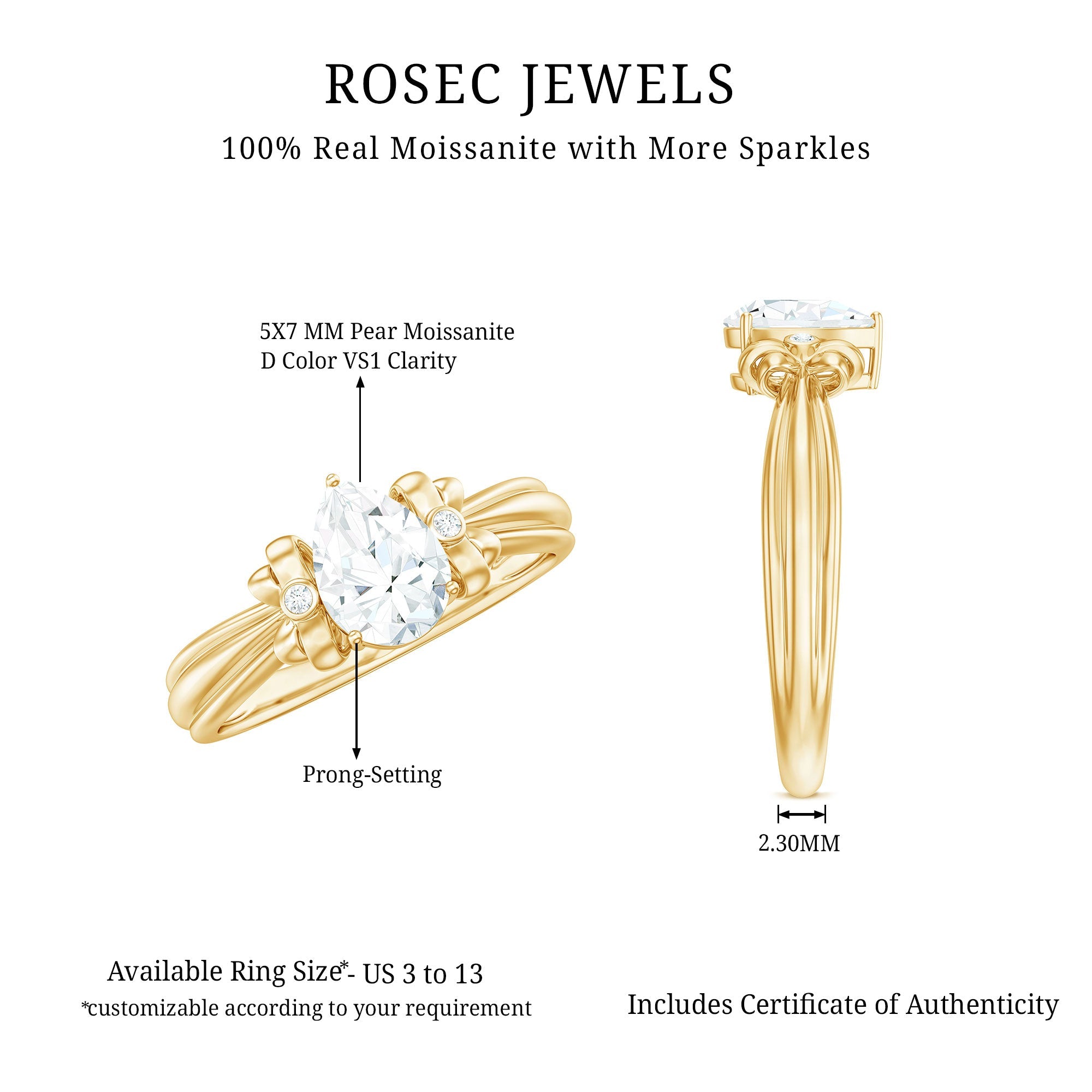 0.7 Carat Pear Shape Moissanite Bow Engagement Ring