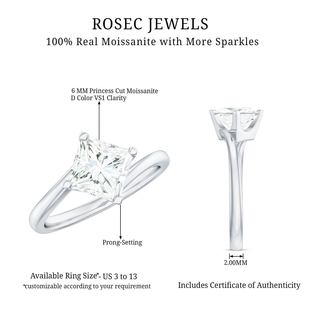 Princess Cut Moissanite Solitaire Bypass Promise Ring in Gold