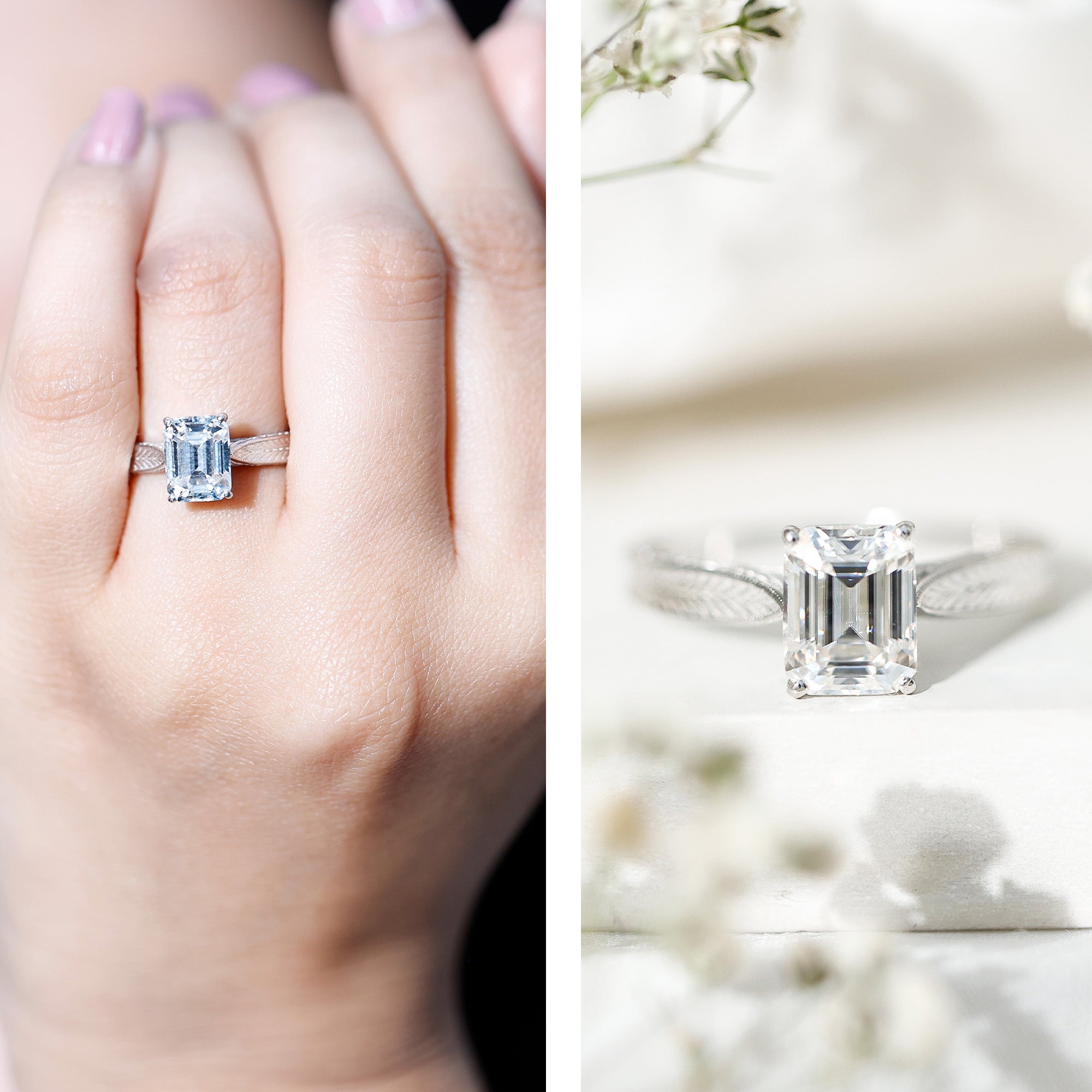 2.8 Carat Emerald Cut Certified Moissanite Vintage Inspired Engagement Ring