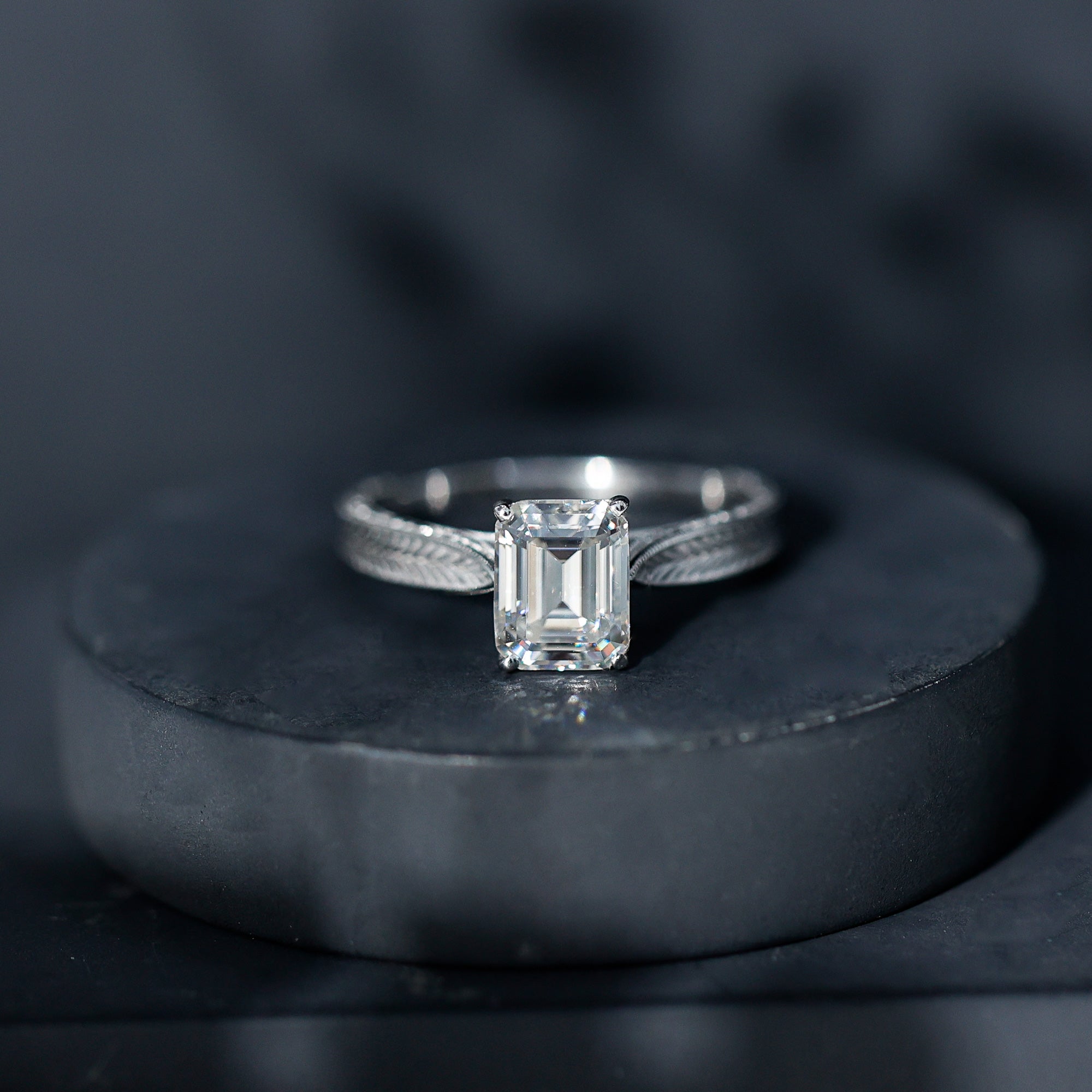 2.8 Carat Emerald Cut Certified Moissanite Vintage Inspired Engagement Ring
