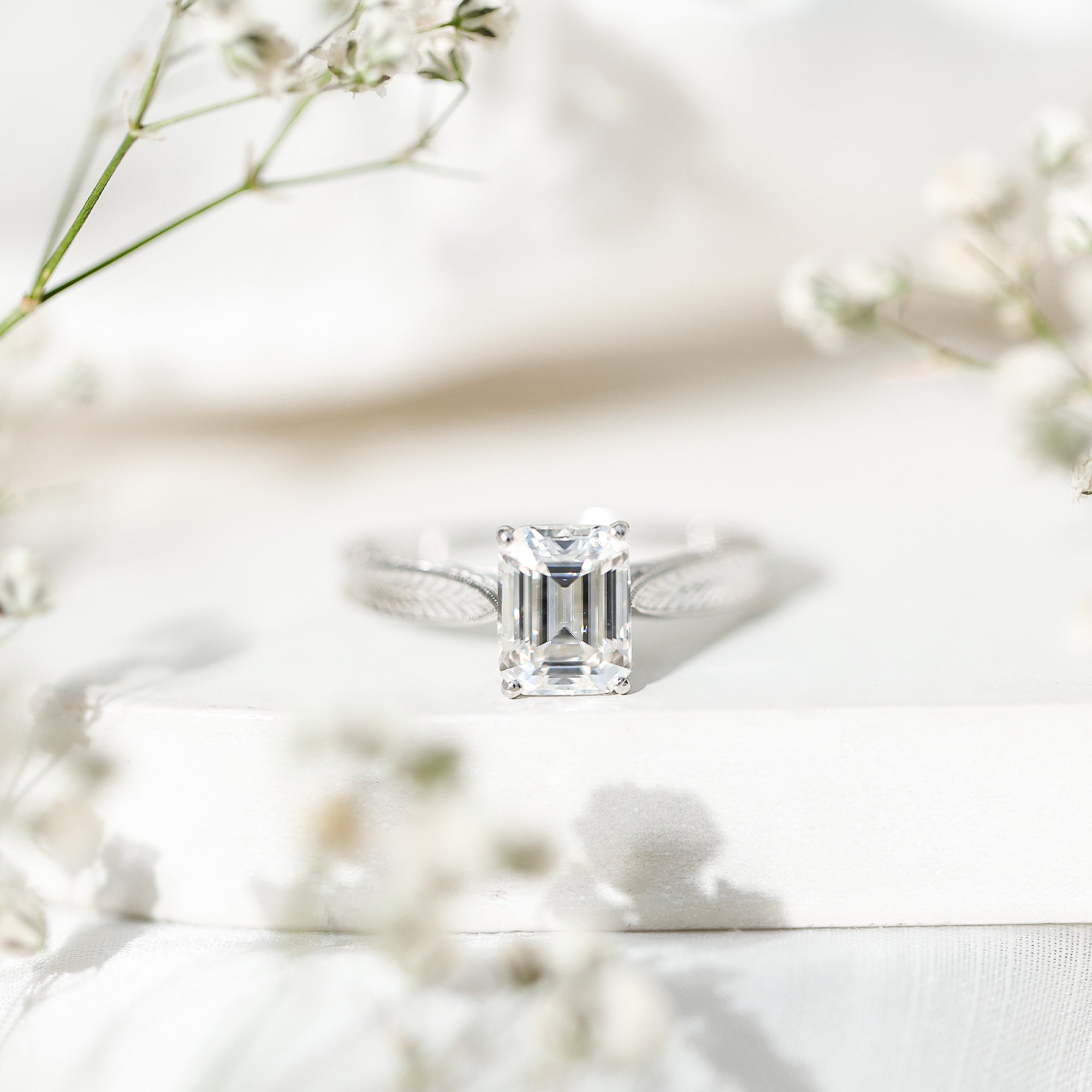 2.8 Carat Emerald Cut Certified Moissanite Vintage Inspired Engagement Ring