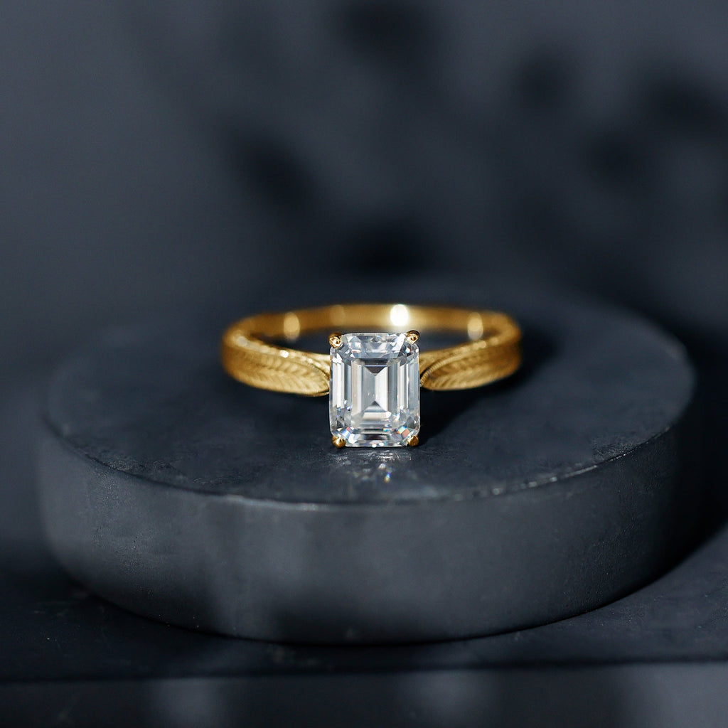 2.8 Carat Emerald Cut Certified Moissanite Vintage Inspired Engagement Ring