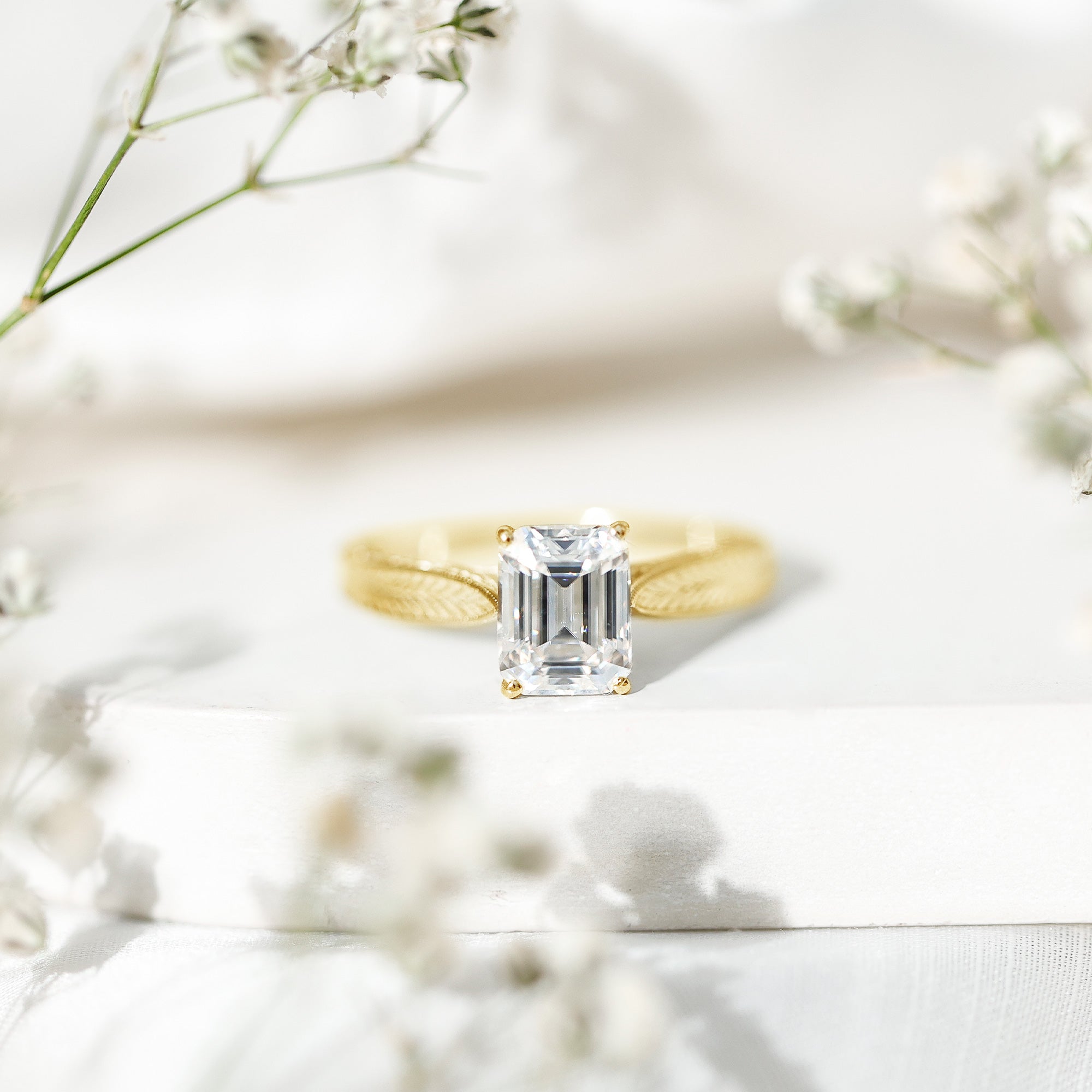 2.8 Carat Emerald Cut Certified Moissanite Vintage Inspired Engagement Ring