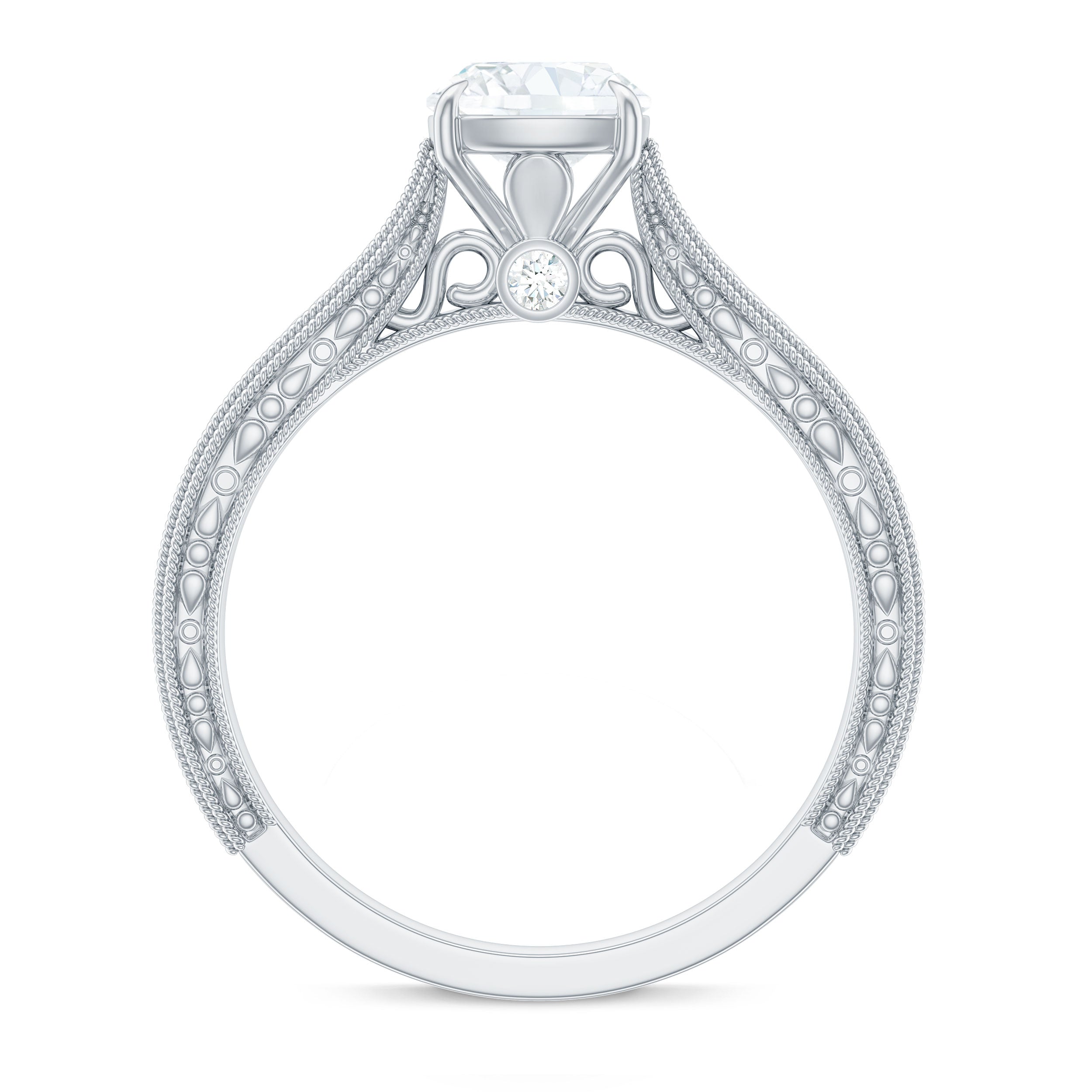 1.7 Carat Cushion Cut Moissanite Solitaire Vintage Inspired Engagement Ring