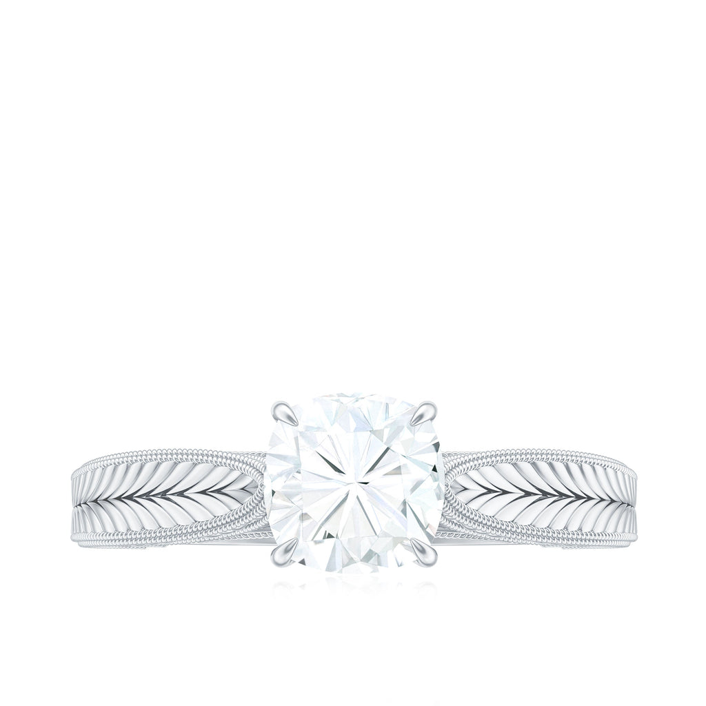 1.7 Carat Cushion Cut Moissanite Solitaire Vintage Inspired Engagement Ring