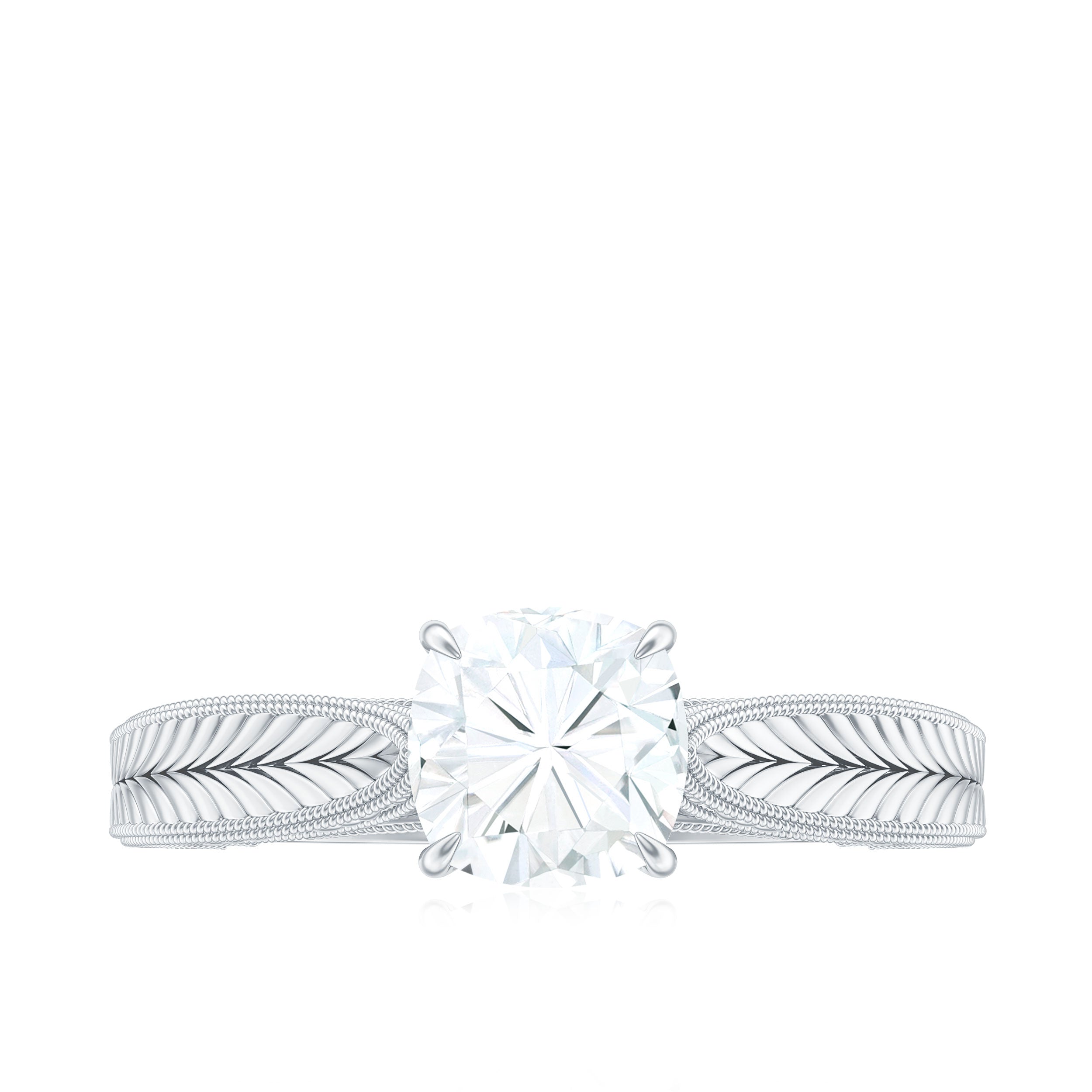 1.7 Carat Cushion Cut Moissanite Solitaire Vintage Inspired Engagement Ring
