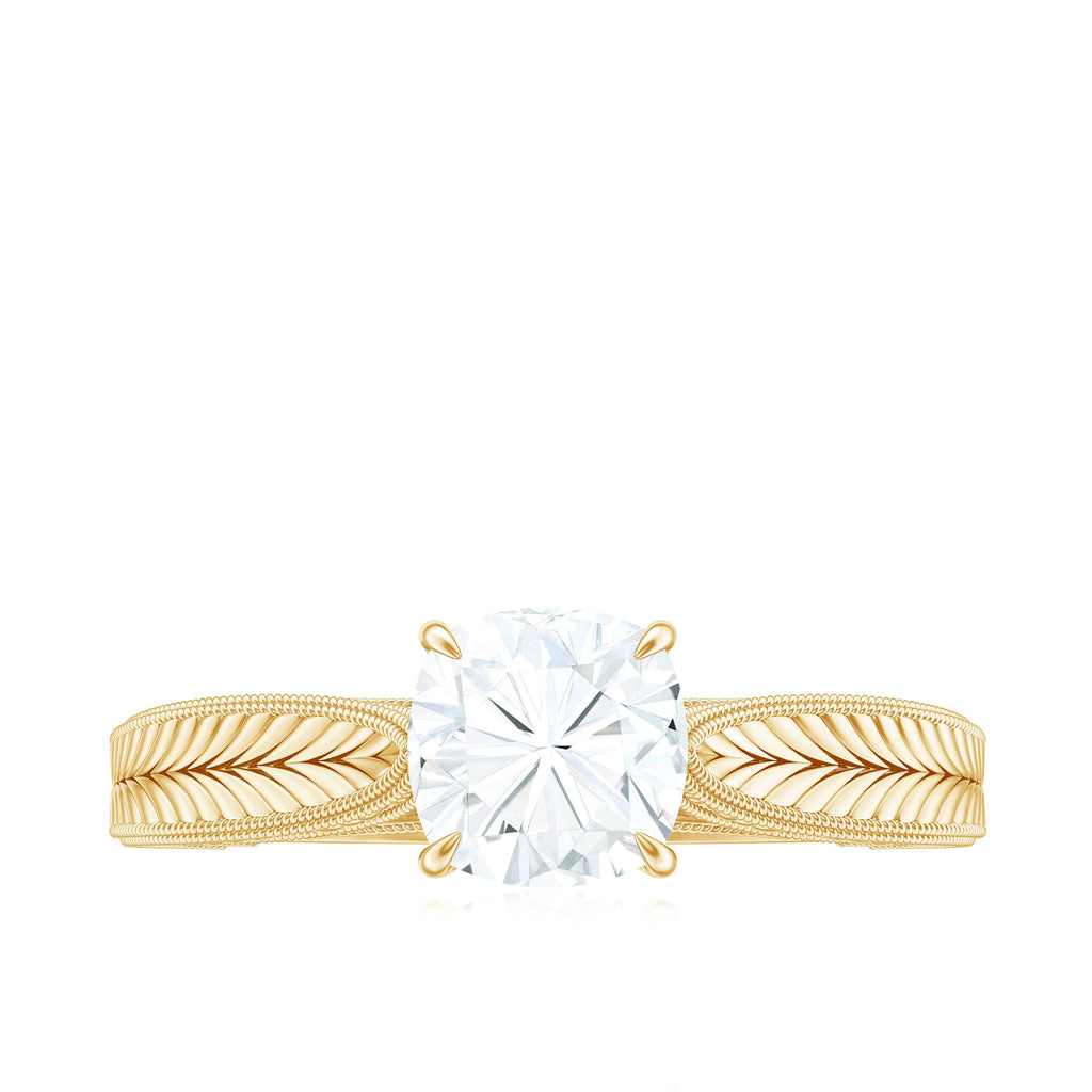 1.7 Carat Cushion Cut Moissanite Solitaire Vintage Inspired Engagement Ring