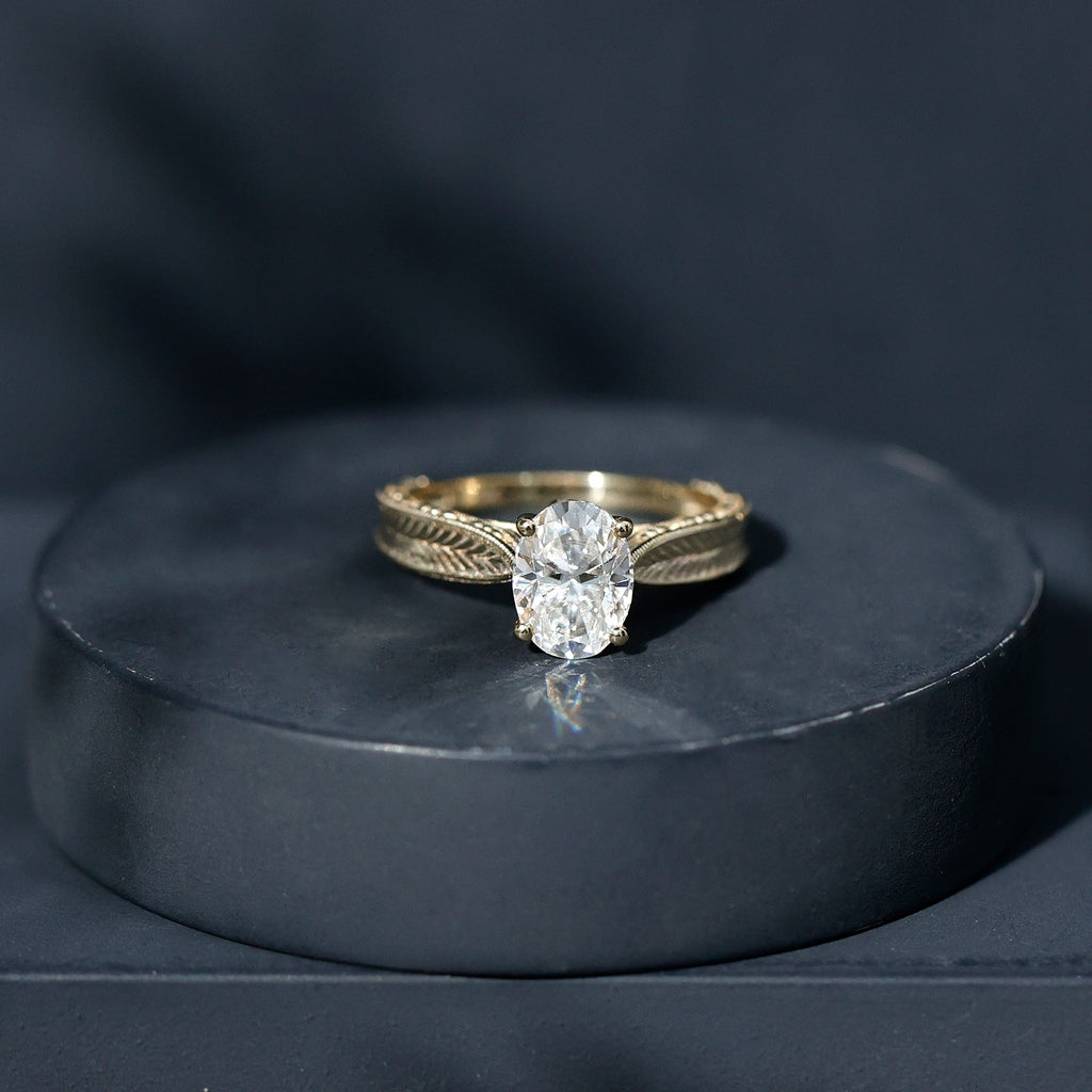 1 Carat Solitaire Moissanite Oval Engagement Ring with Engraving