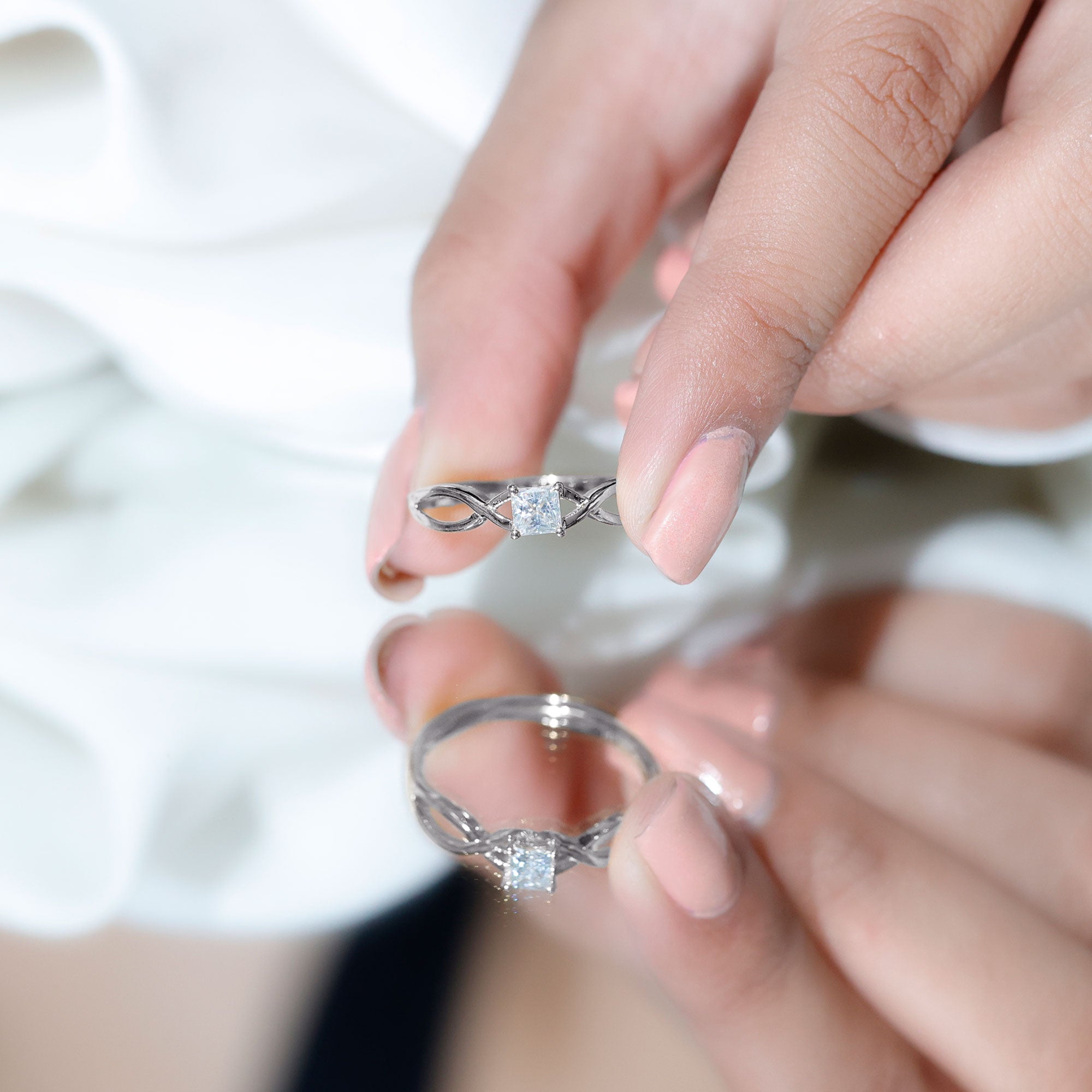 Princess Cut Moissanite Solitaire Crossover Ring for Women