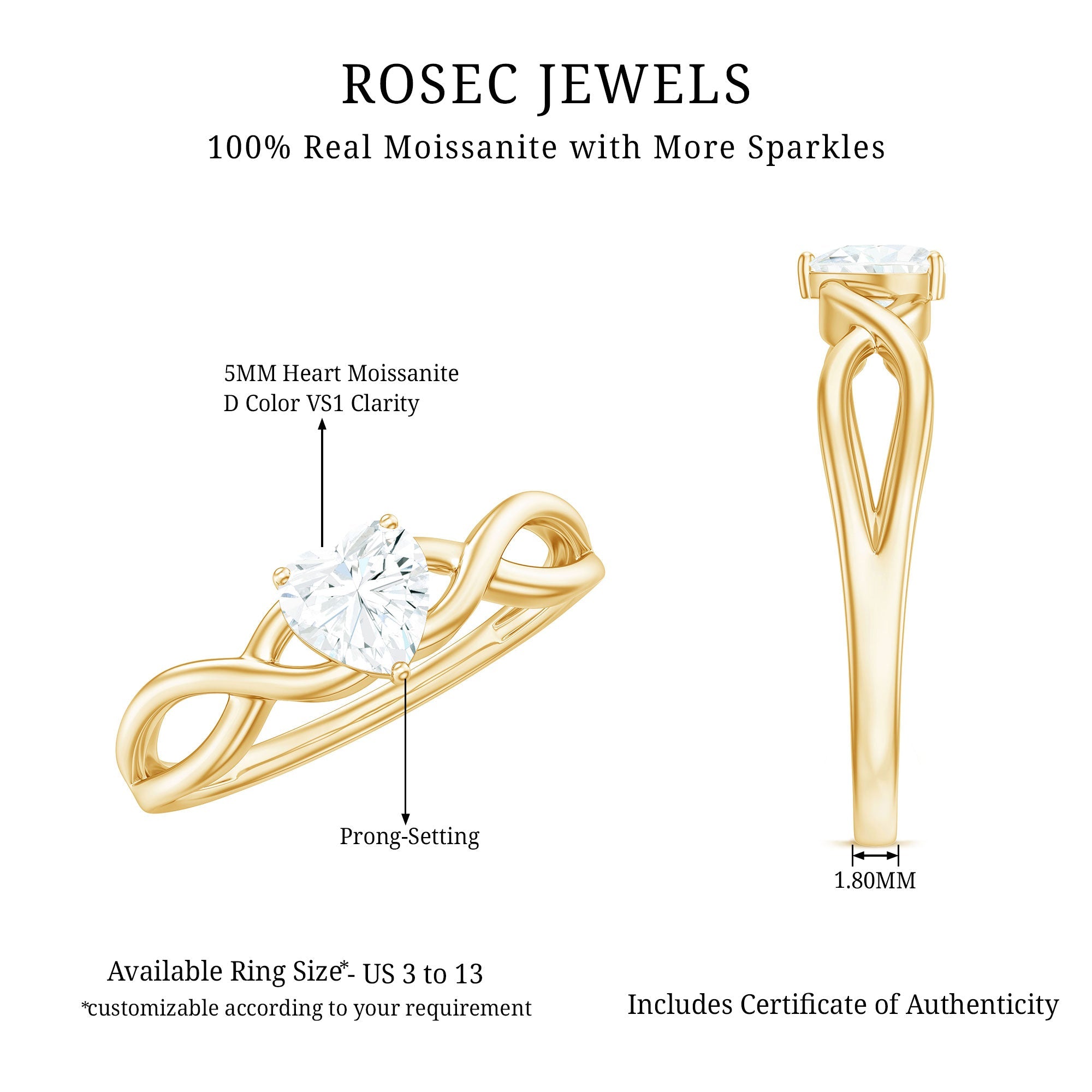 Heart Shape Moissanite Promise Ring with Crossover Band