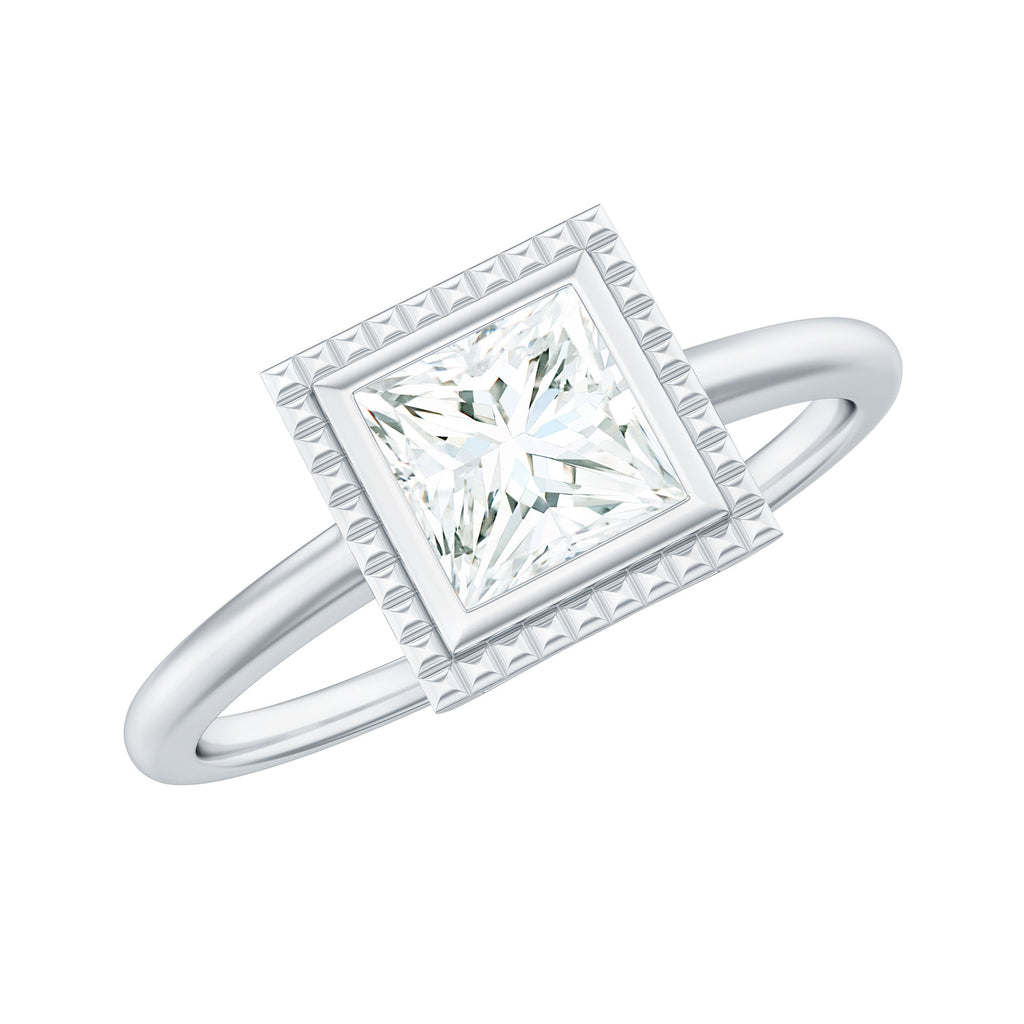 0.7 Carat Princess Cut Moissanite Solitaire Ring in Bezel Setting