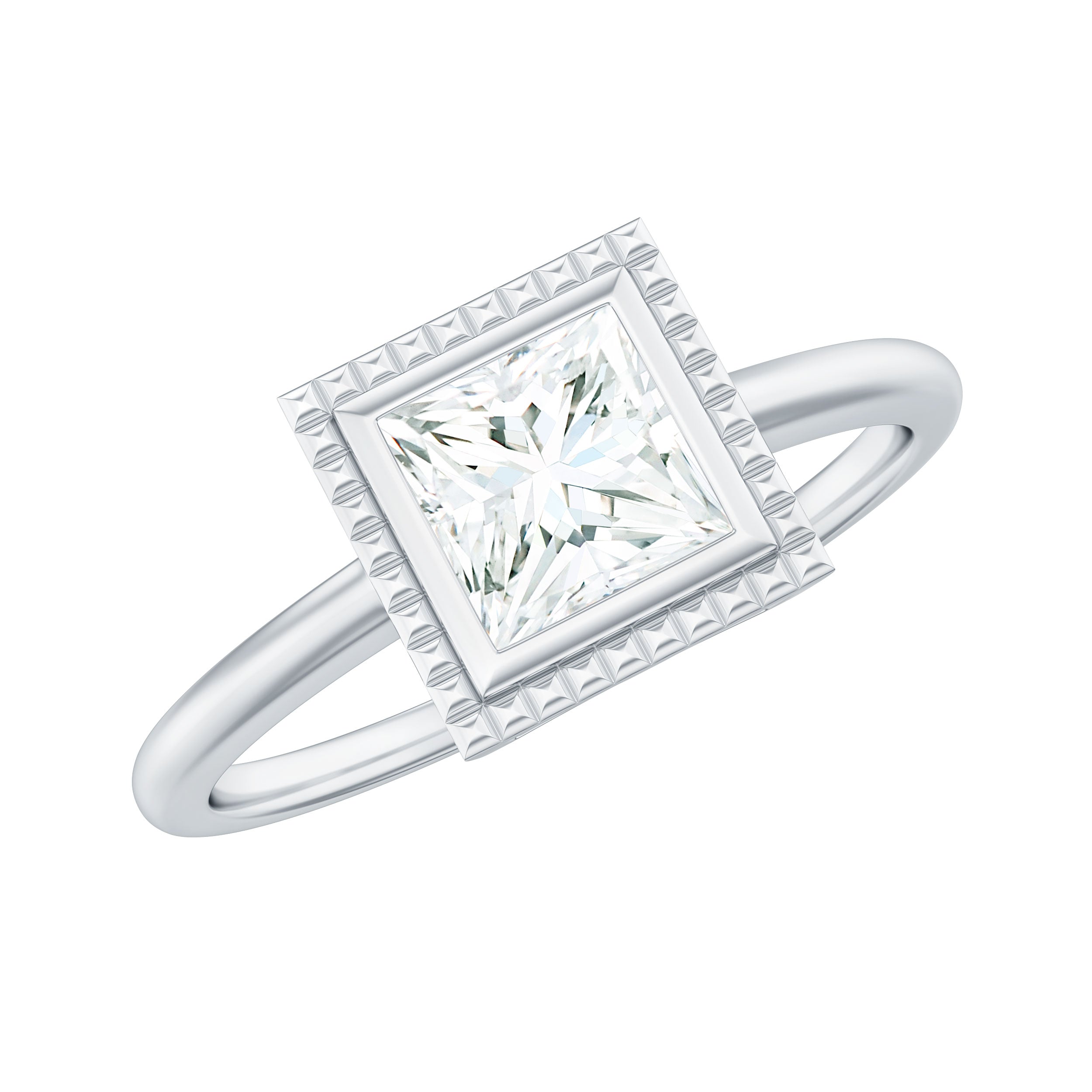 0.7 Carat Princess Cut Moissanite Solitaire Ring in Bezel Setting