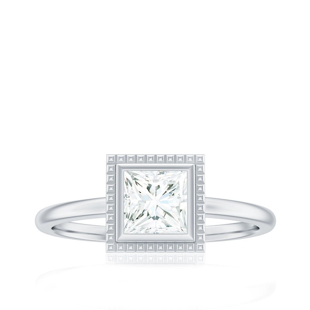 0.7 Carat Princess Cut Moissanite Solitaire Ring in Bezel Setting