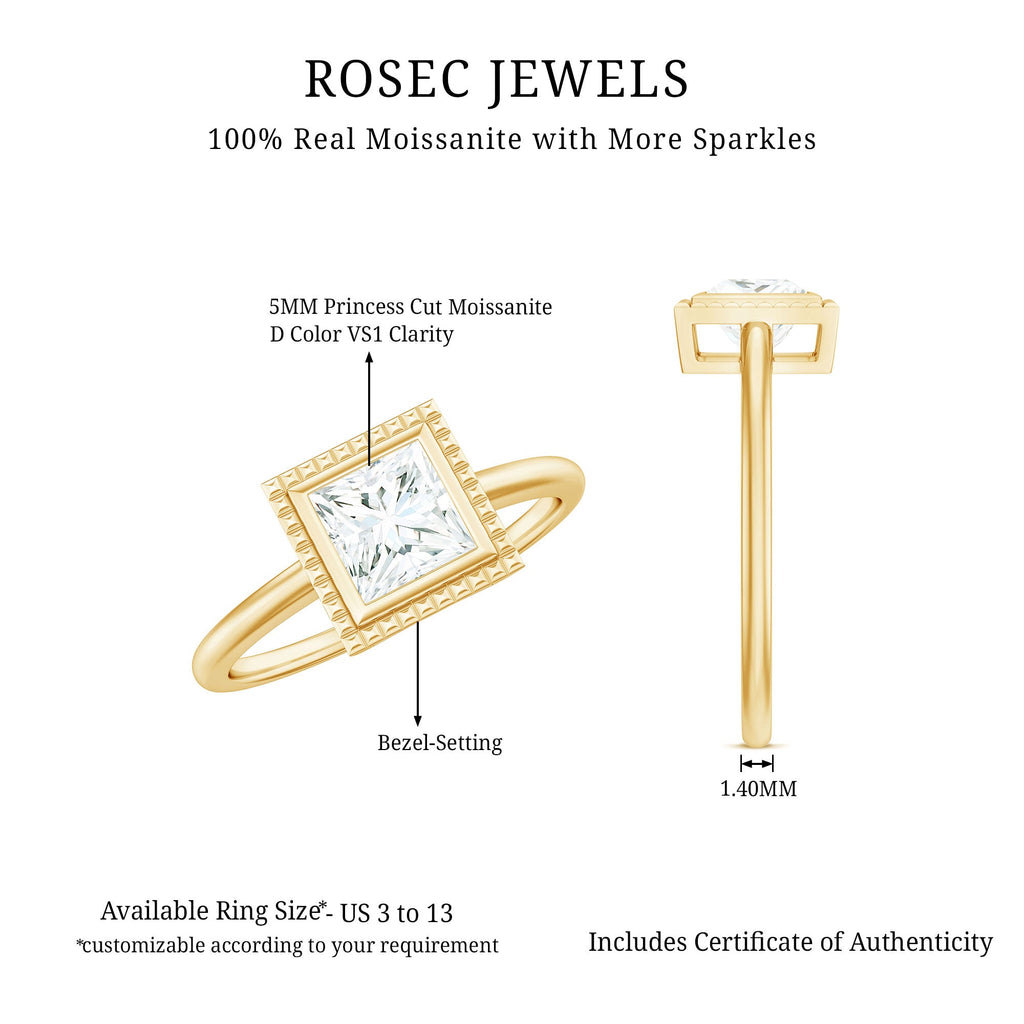 0.7 Carat Princess Cut Moissanite Solitaire Ring in Bezel Setting