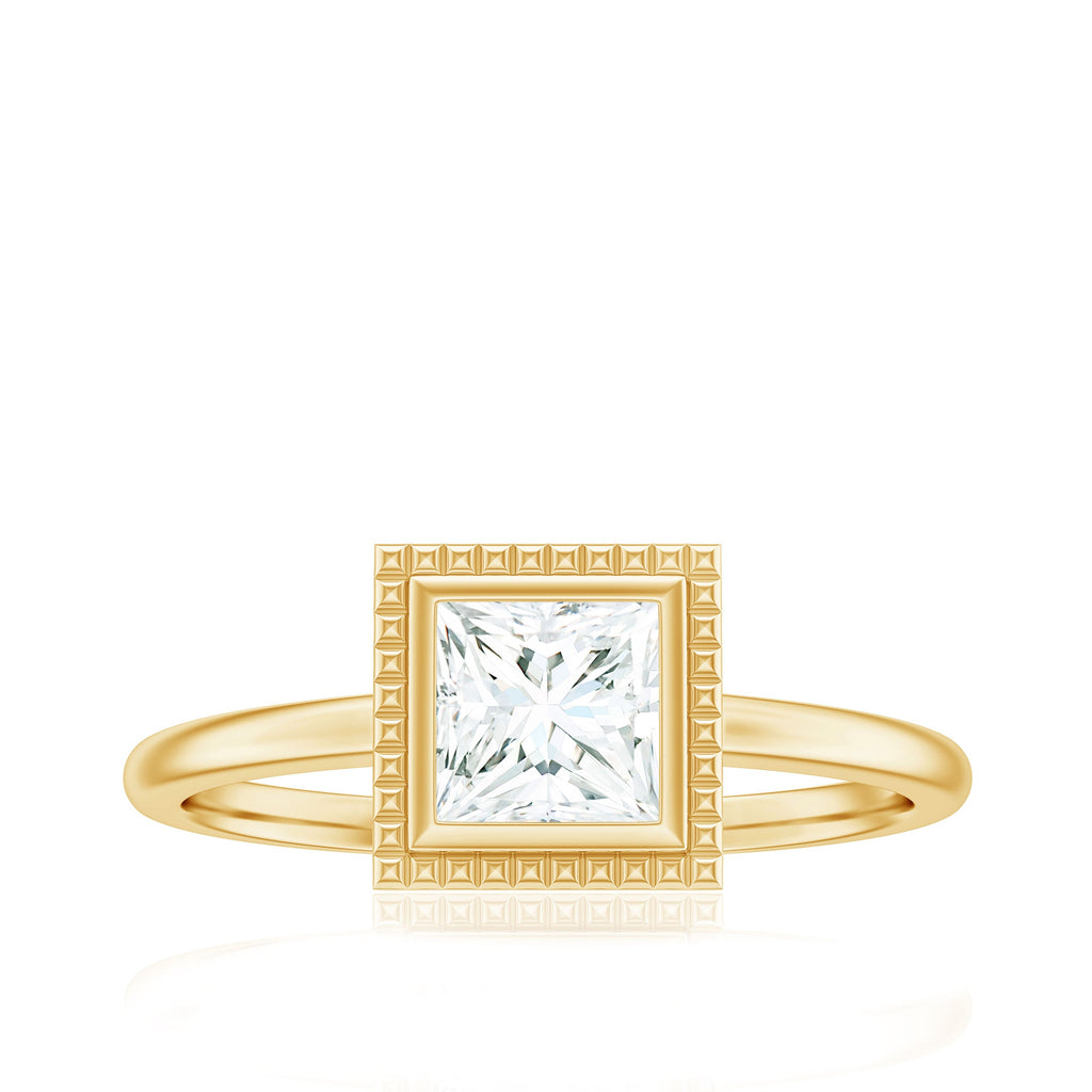 0.7 Carat Princess Cut Moissanite Solitaire Ring in Bezel Setting