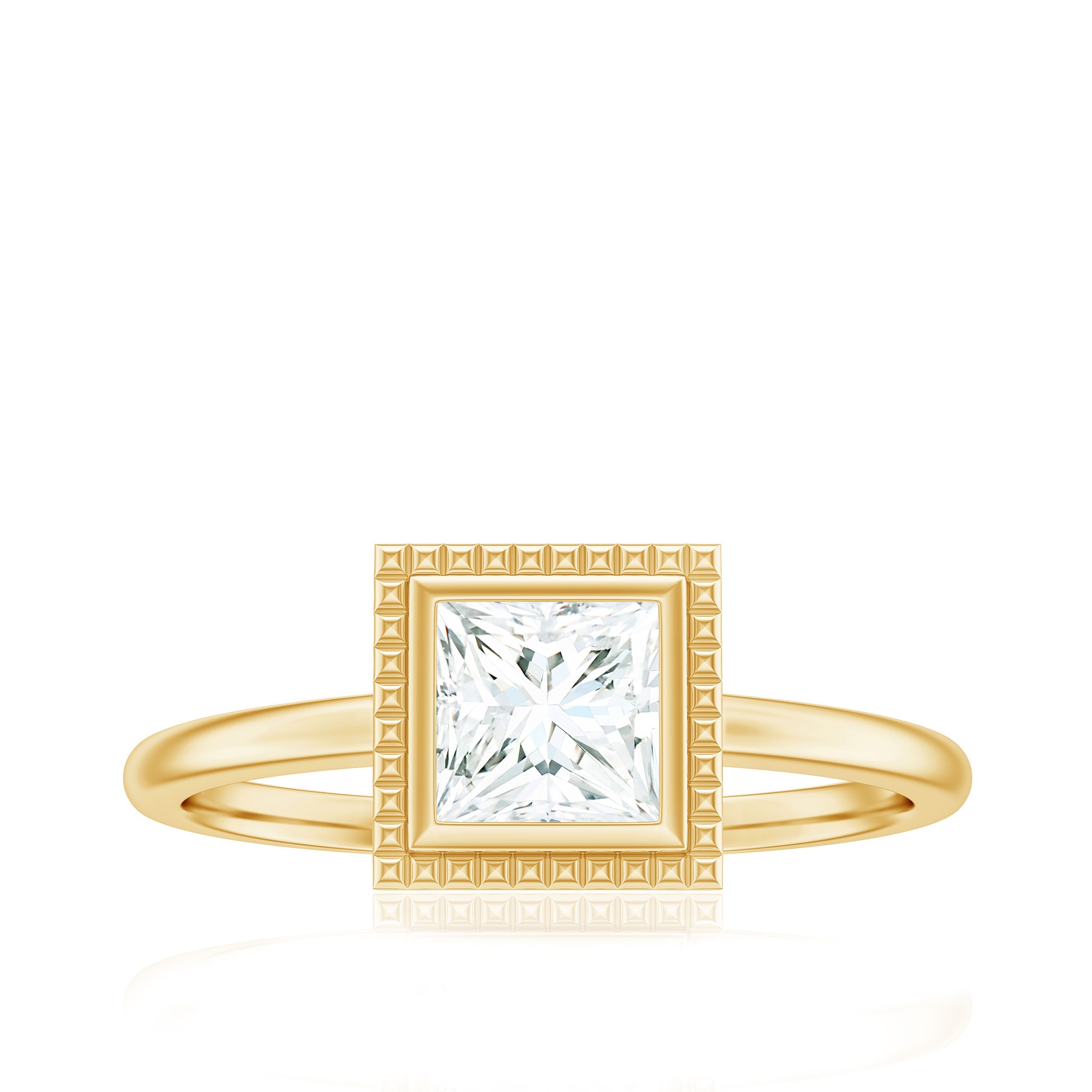 0.7 Carat Princess Cut Moissanite Solitaire Ring in Bezel Setting