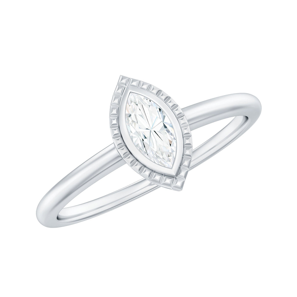Marquise Cut Moissanite Solitaire Ring in Bezel Setting