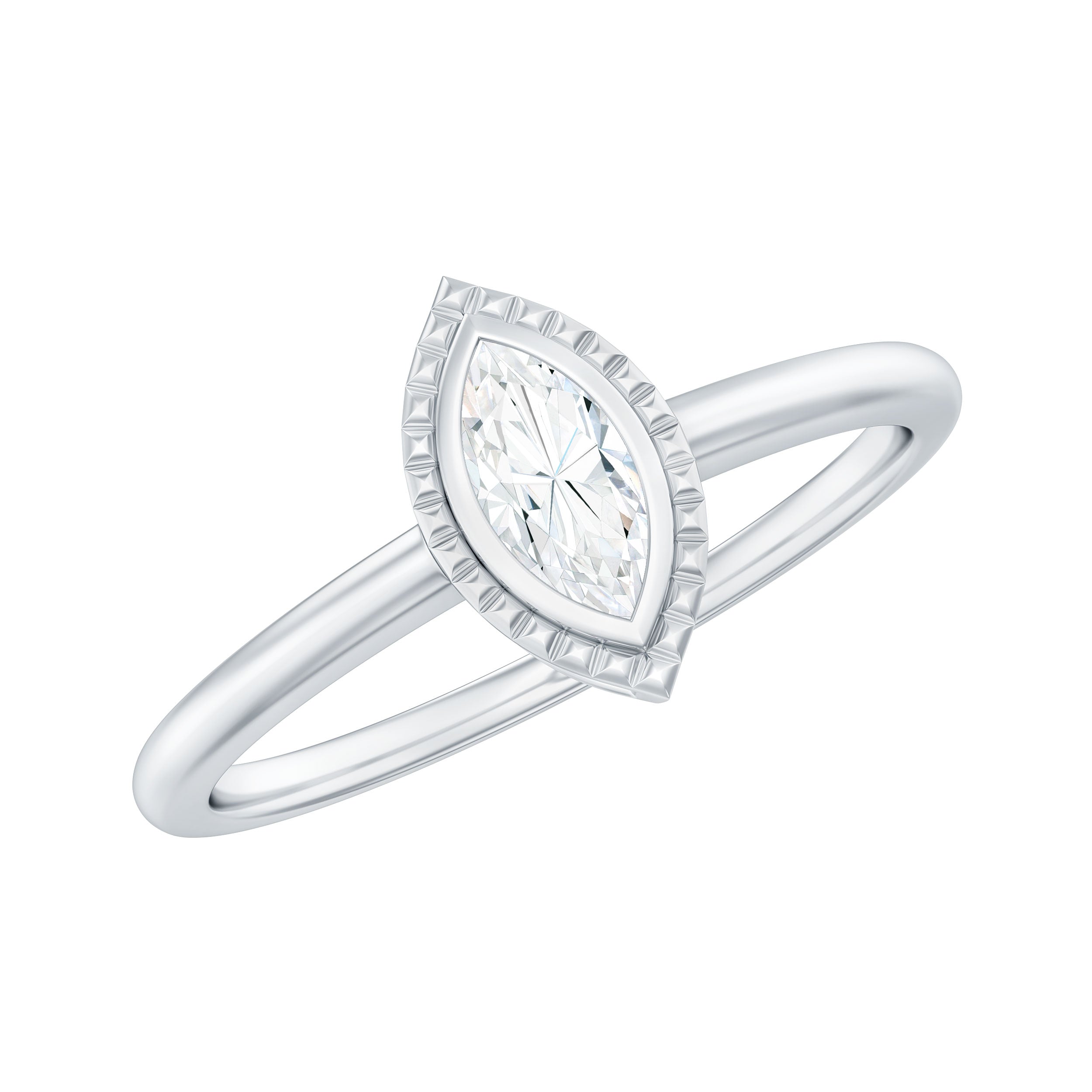 Marquise Cut Moissanite Solitaire Ring in Bezel Setting