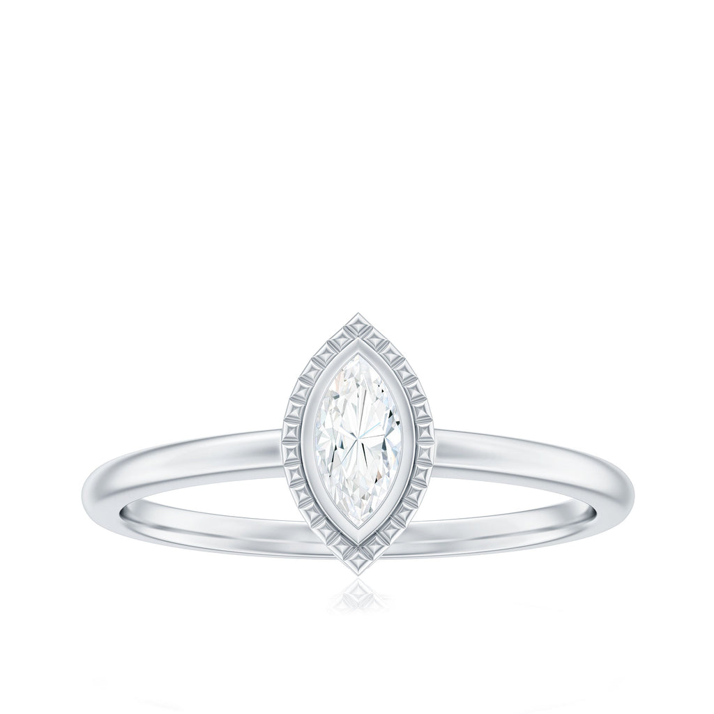 Marquise Cut Moissanite Solitaire Ring in Bezel Setting