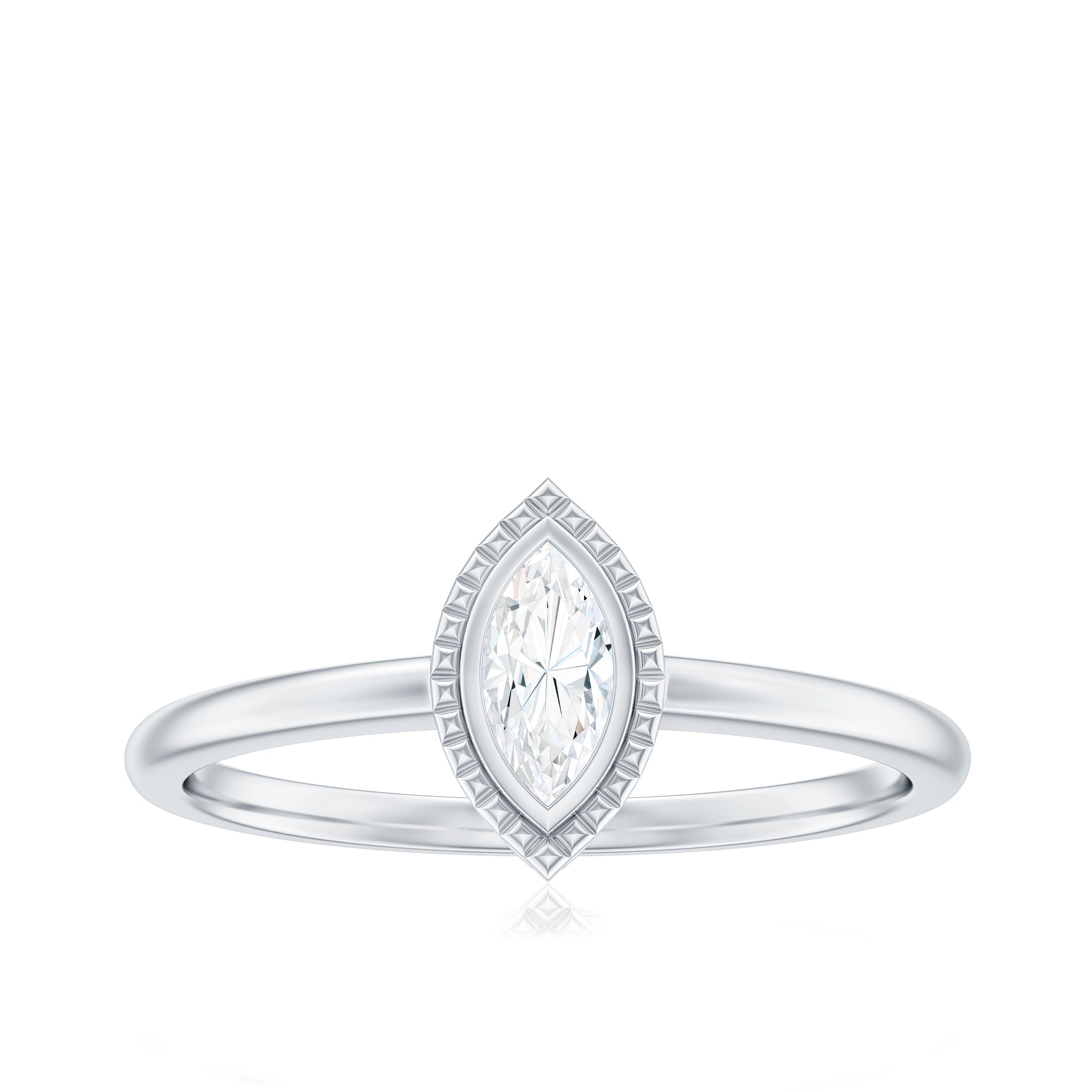Marquise Cut Moissanite Solitaire Ring in Bezel Setting