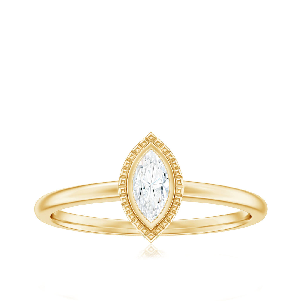 Marquise Cut Moissanite Solitaire Ring in Bezel Setting