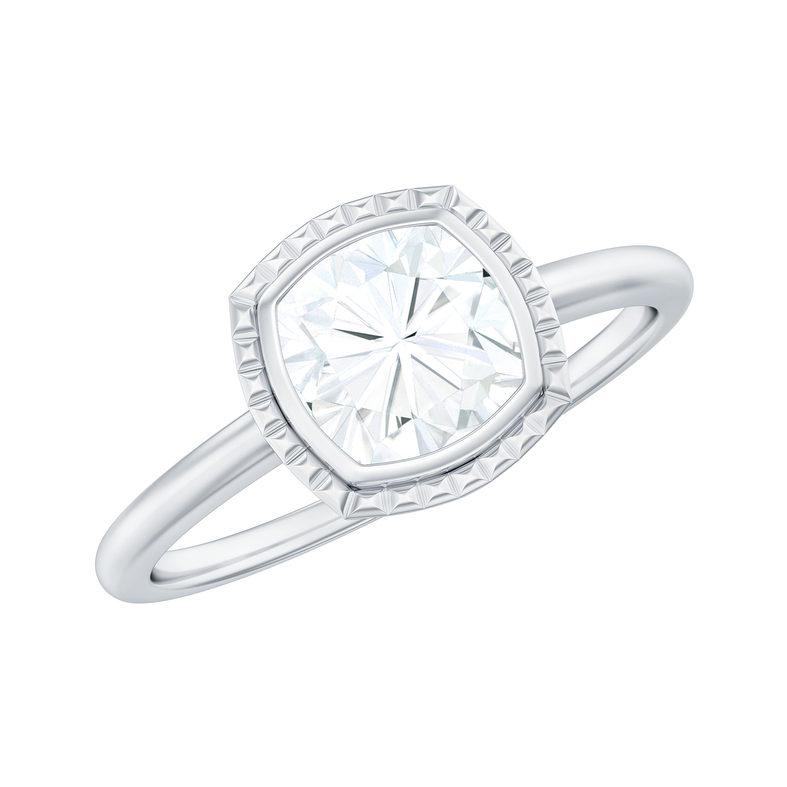 1.7 Carat Cushion Cut Moissanite Solitaire Ring in Bezel Setting