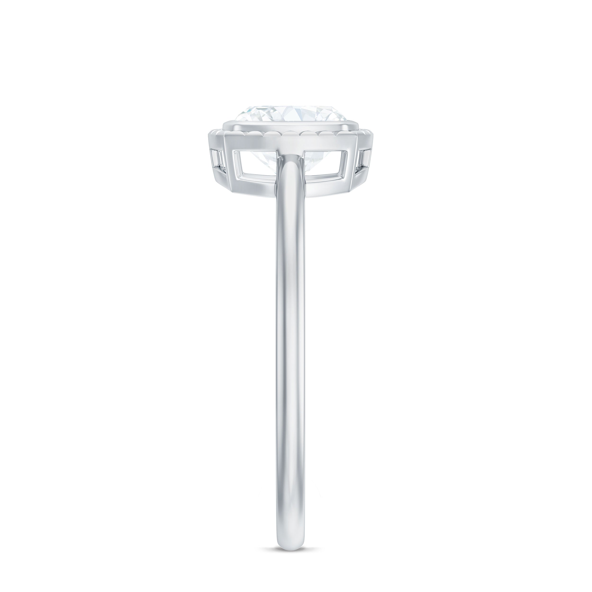 1.7 Carat Cushion Cut Moissanite Solitaire Ring in Bezel Setting