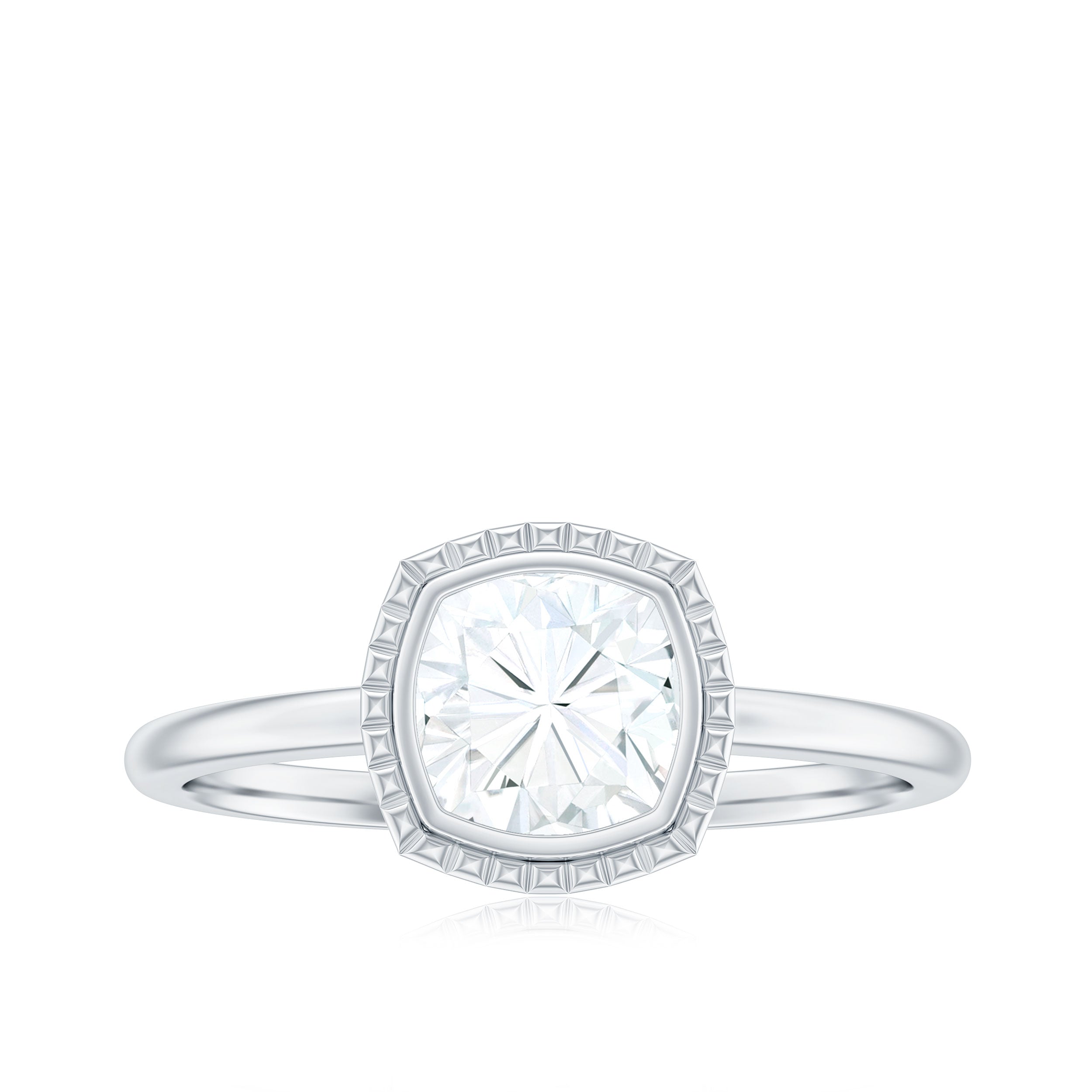 1.7 Carat Cushion Cut Moissanite Solitaire Ring in Bezel Setting