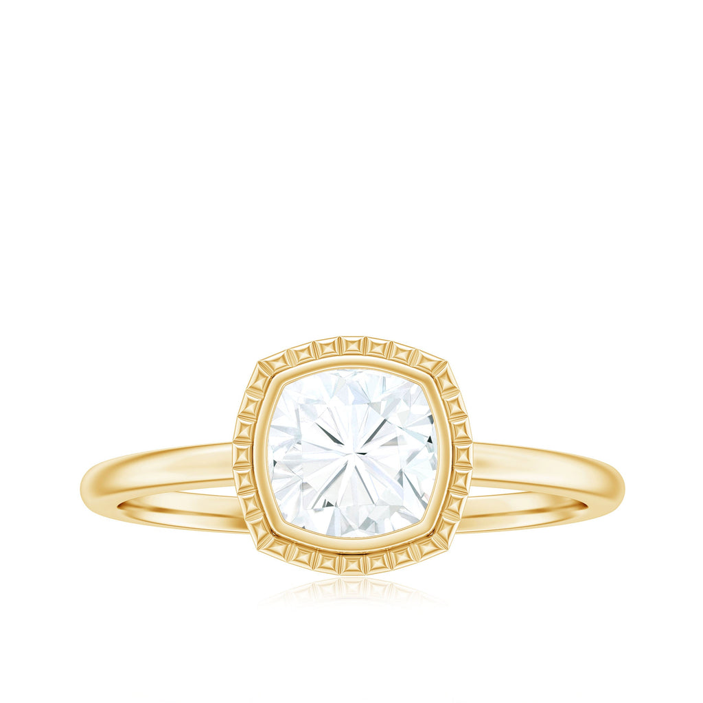 1.7 Carat Cushion Cut Moissanite Solitaire Ring in Bezel Setting