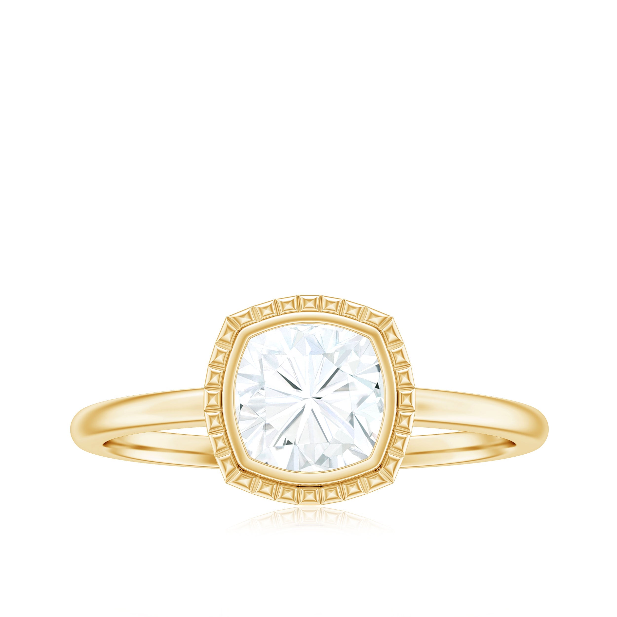 1.7 Carat Cushion Cut Moissanite Solitaire Ring in Bezel Setting