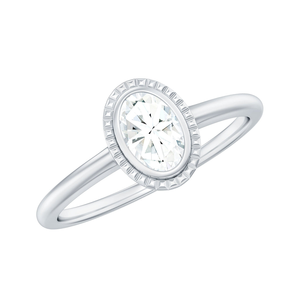 0.4 Carat Oval Cut Moissanite Solitaire Ring in Bezel Setting