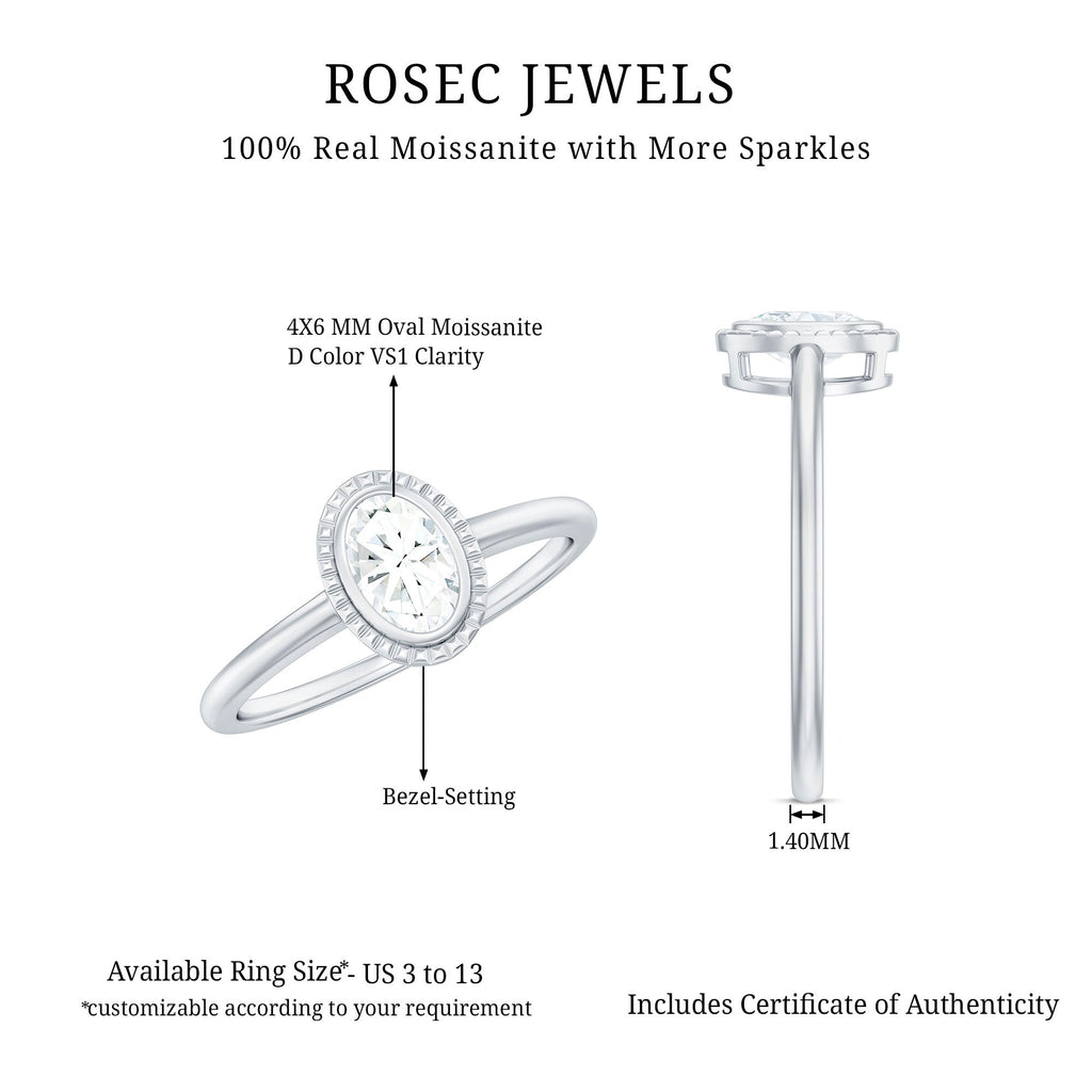 0.4 Carat Oval Cut Moissanite Solitaire Ring in Bezel Setting