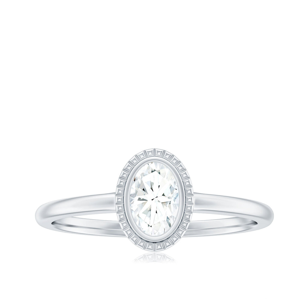 0.4 Carat Oval Cut Moissanite Solitaire Ring in Bezel Setting