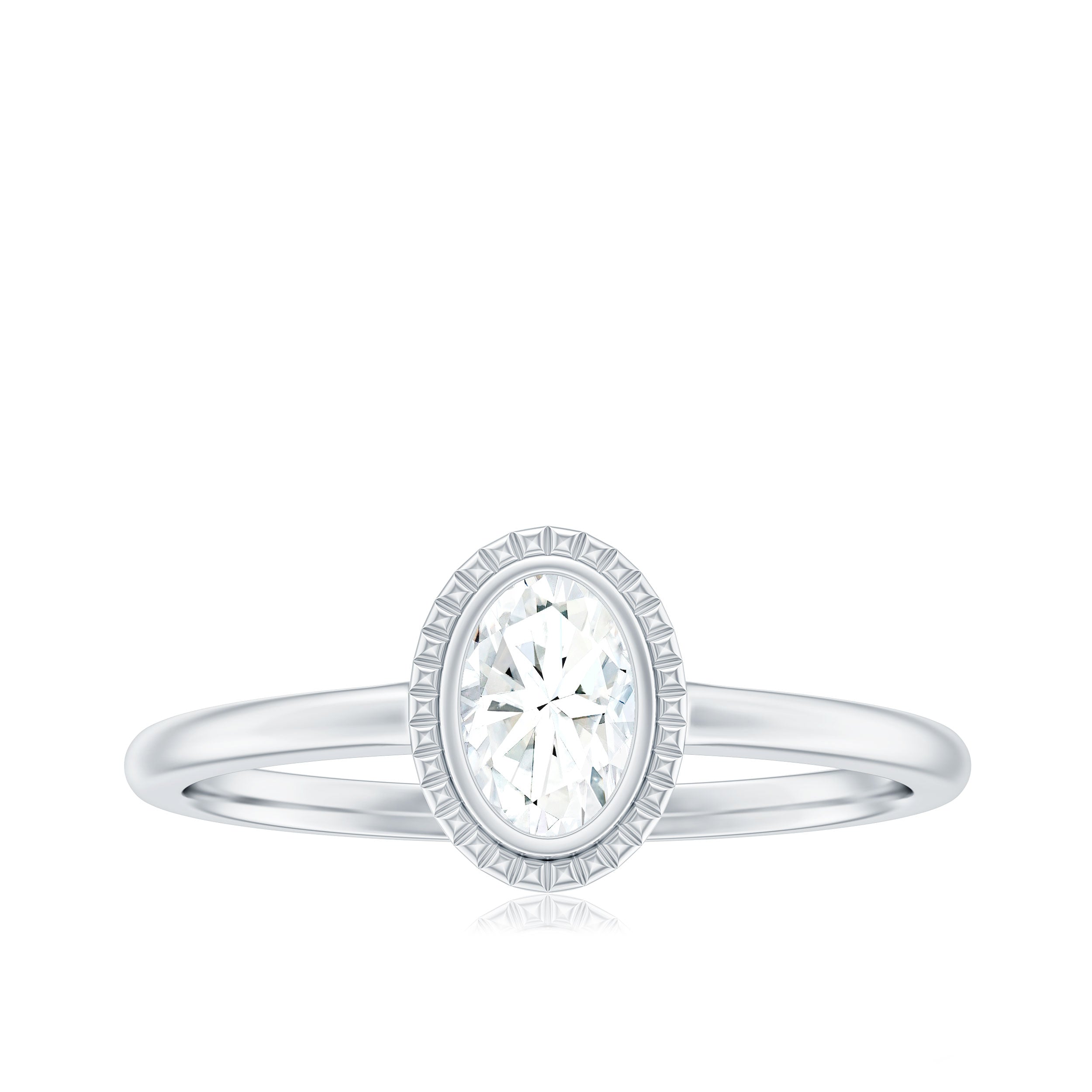 0.4 Carat Oval Cut Moissanite Solitaire Ring in Bezel Setting