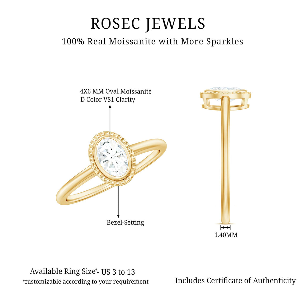 0.4 Carat Oval Cut Moissanite Solitaire Ring in Bezel Setting