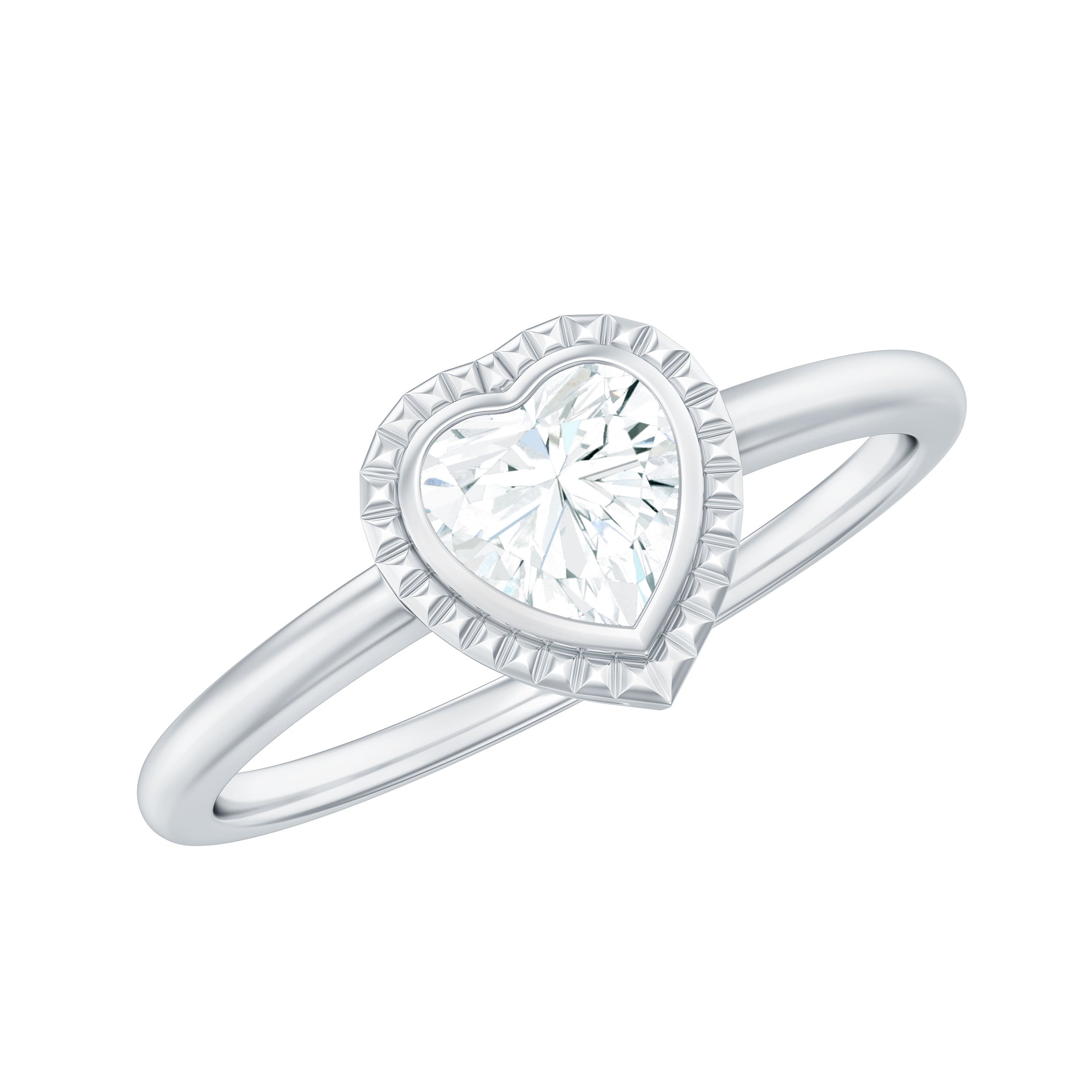 0.5 Carat Moissanite Heart Promise Ring in Bezel Setting