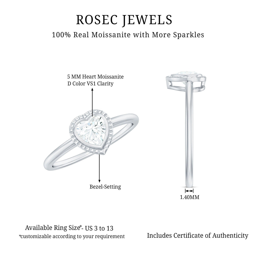 0.5 Carat Moissanite Heart Promise Ring in Bezel Setting