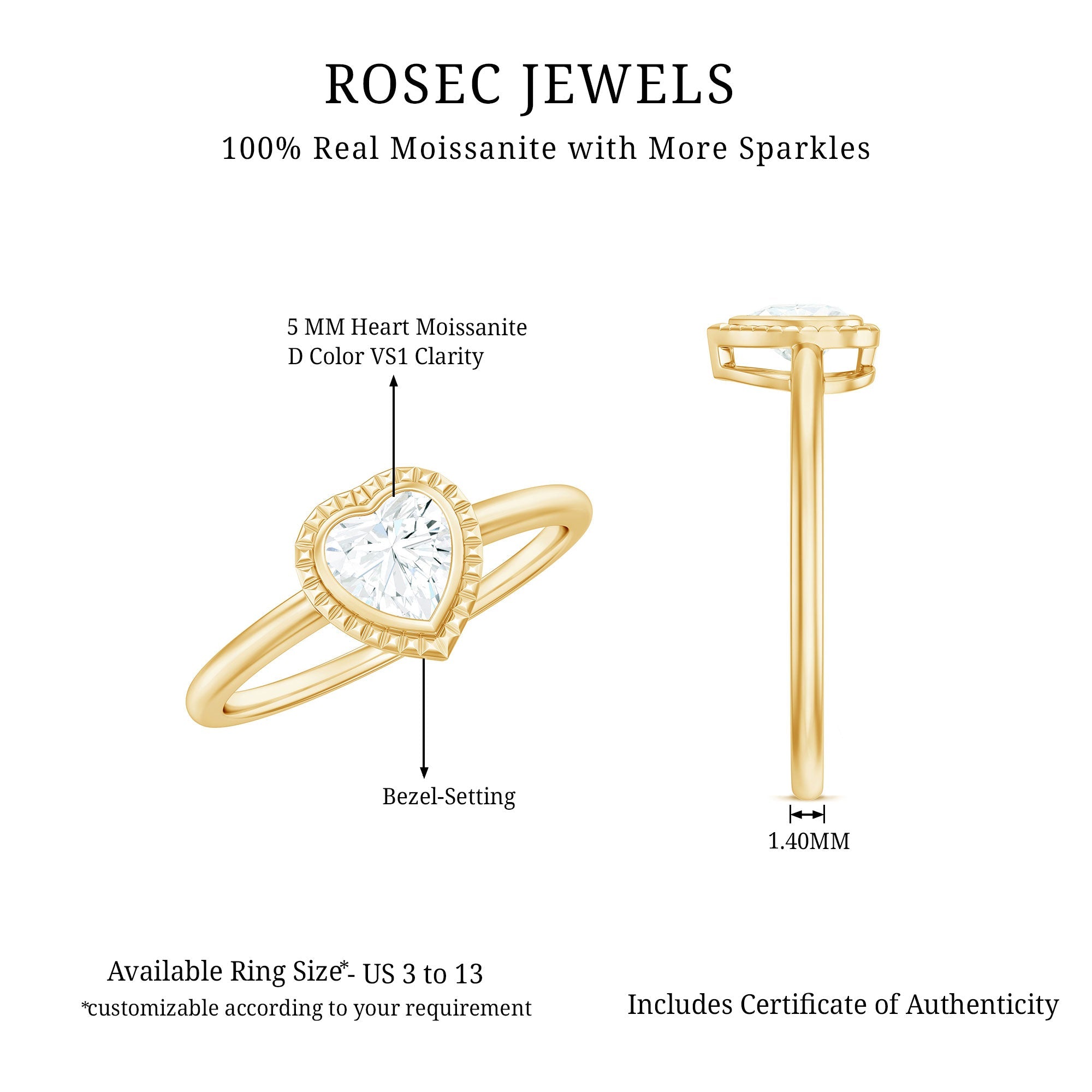 0.5 Carat Moissanite Heart Promise Ring in Bezel Setting