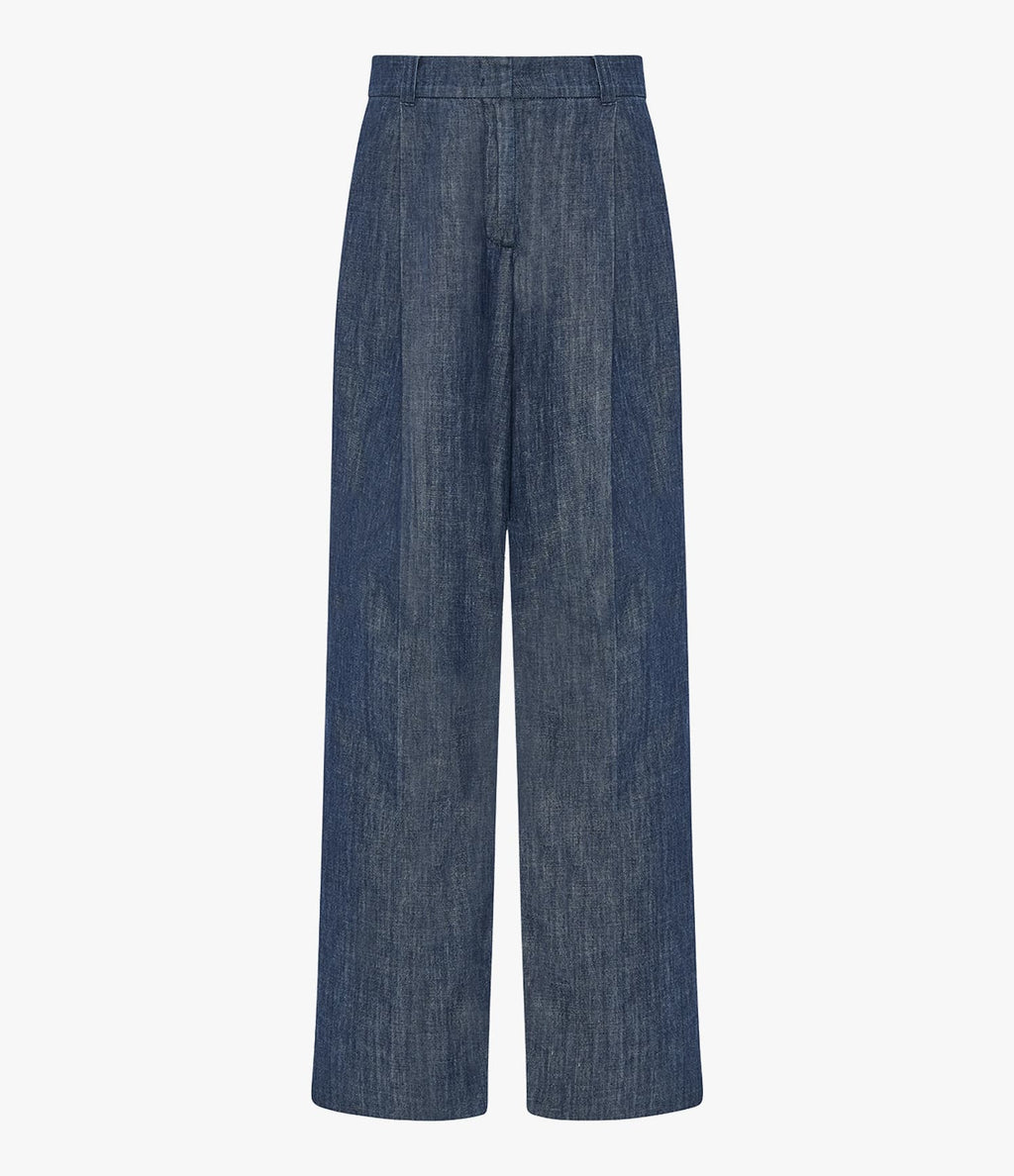 Chambray Relaxed Wide Leg Pant | Dark Blue