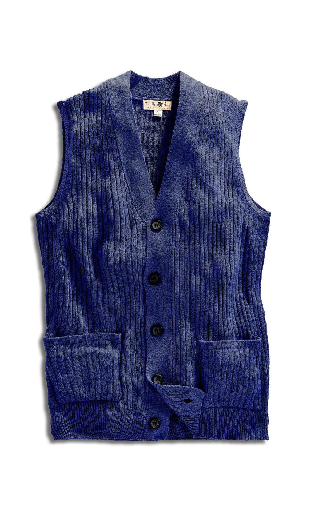 Men's Button Front Rib Knit Sweater Vest with Pockets — Relaxed Fit