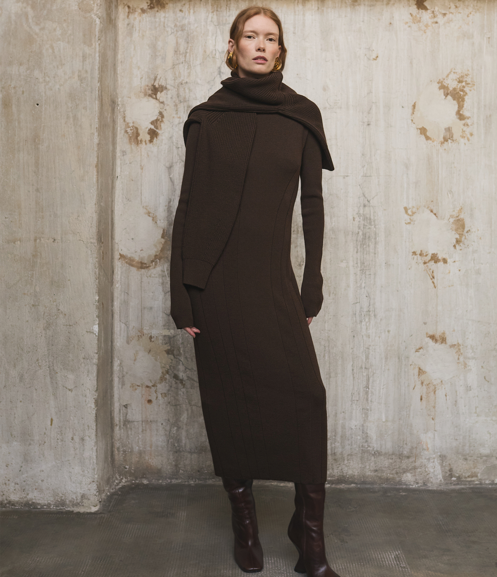 Rib Knit Dress | Chocolate