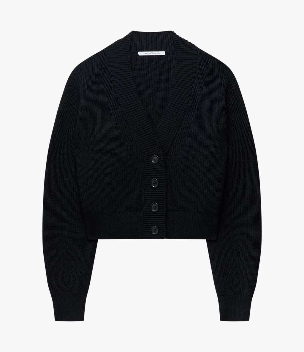 Rib Cropped Cardigan | Black