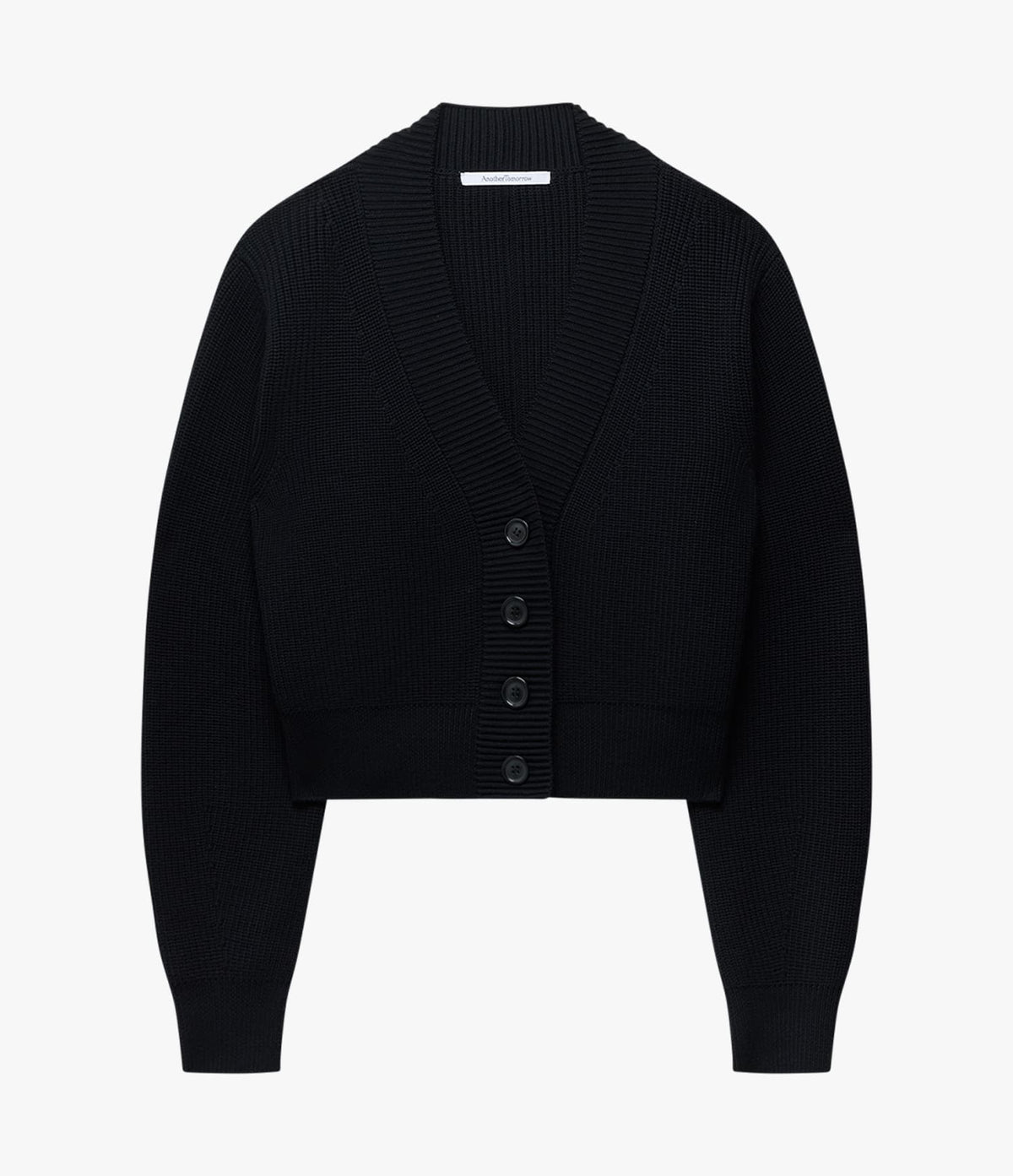 Rib Cropped Cardigan | Black