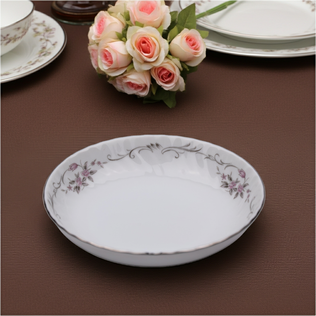 Gold Standard GST1 Porcelain Fruit Bowl – Pink Rosebud Silver Edge