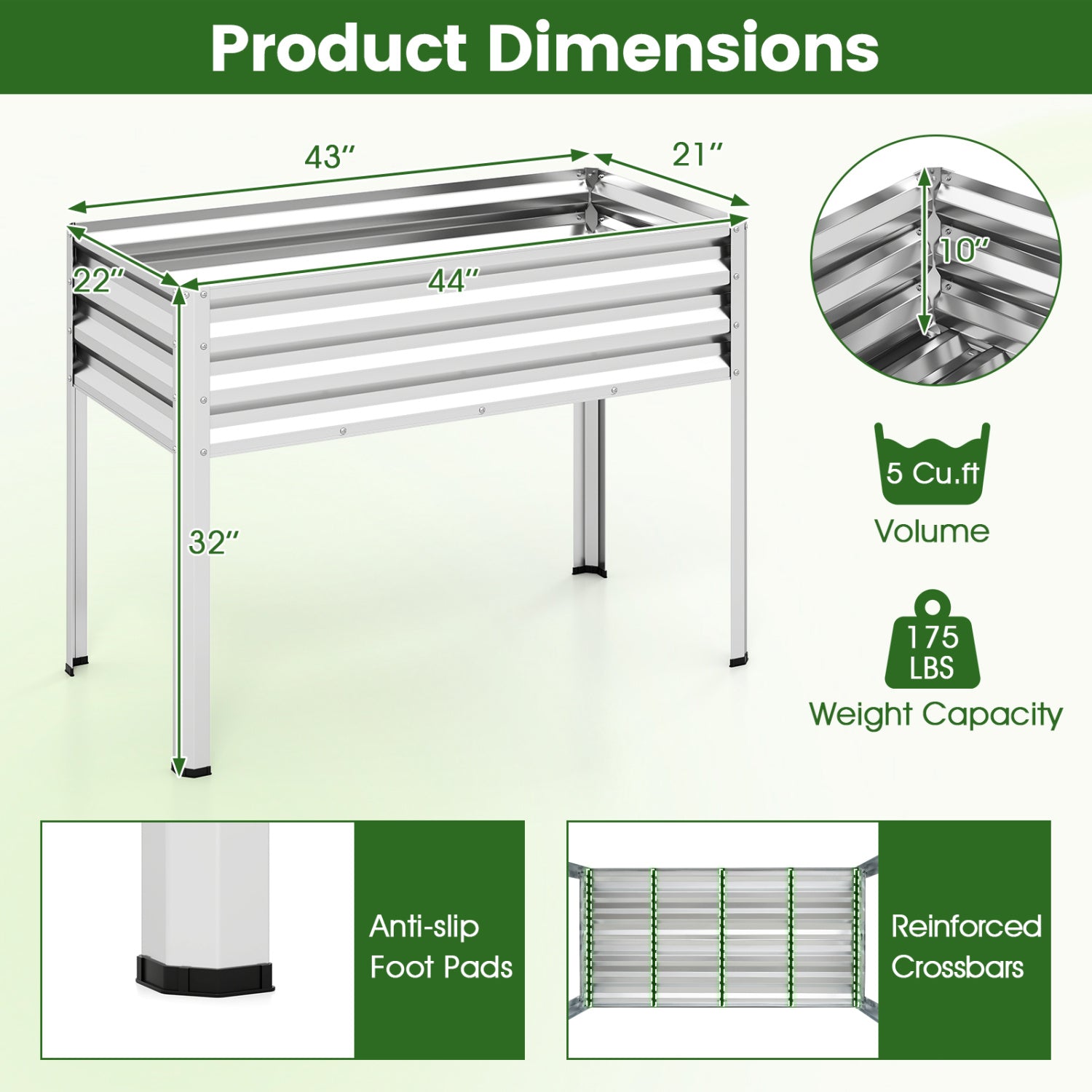 Raised Garden Bed with Legs Electro-Coating Metal Large Elevated Planter Box