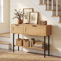 Rattan Console Table with 2 Storage Cabinets Shelf Carbon Steel Frame