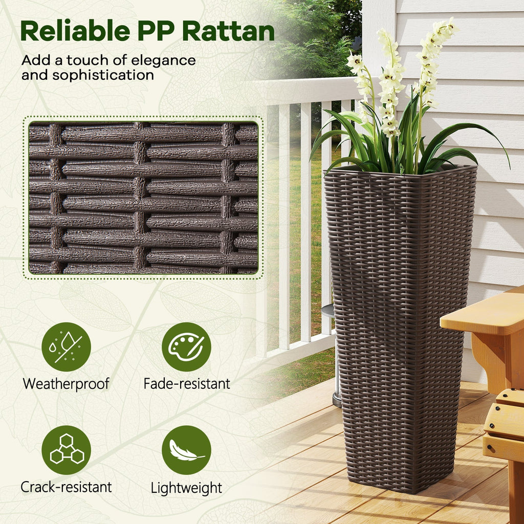 Rattan Tall Planter Set of 2 Outdoor Large Tapered Planters with Removable Inner Trays
