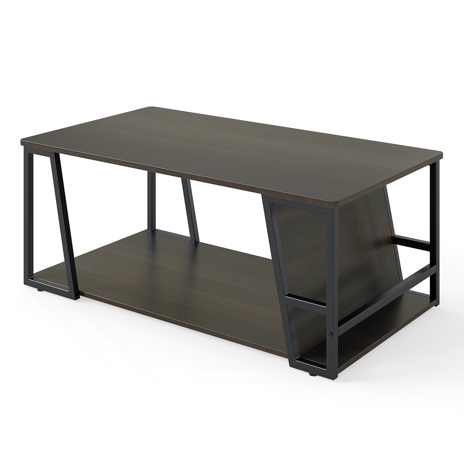 Rectangle Coffee Table 2-tier Industrial Accent Table with Storage Shelf and Compartment